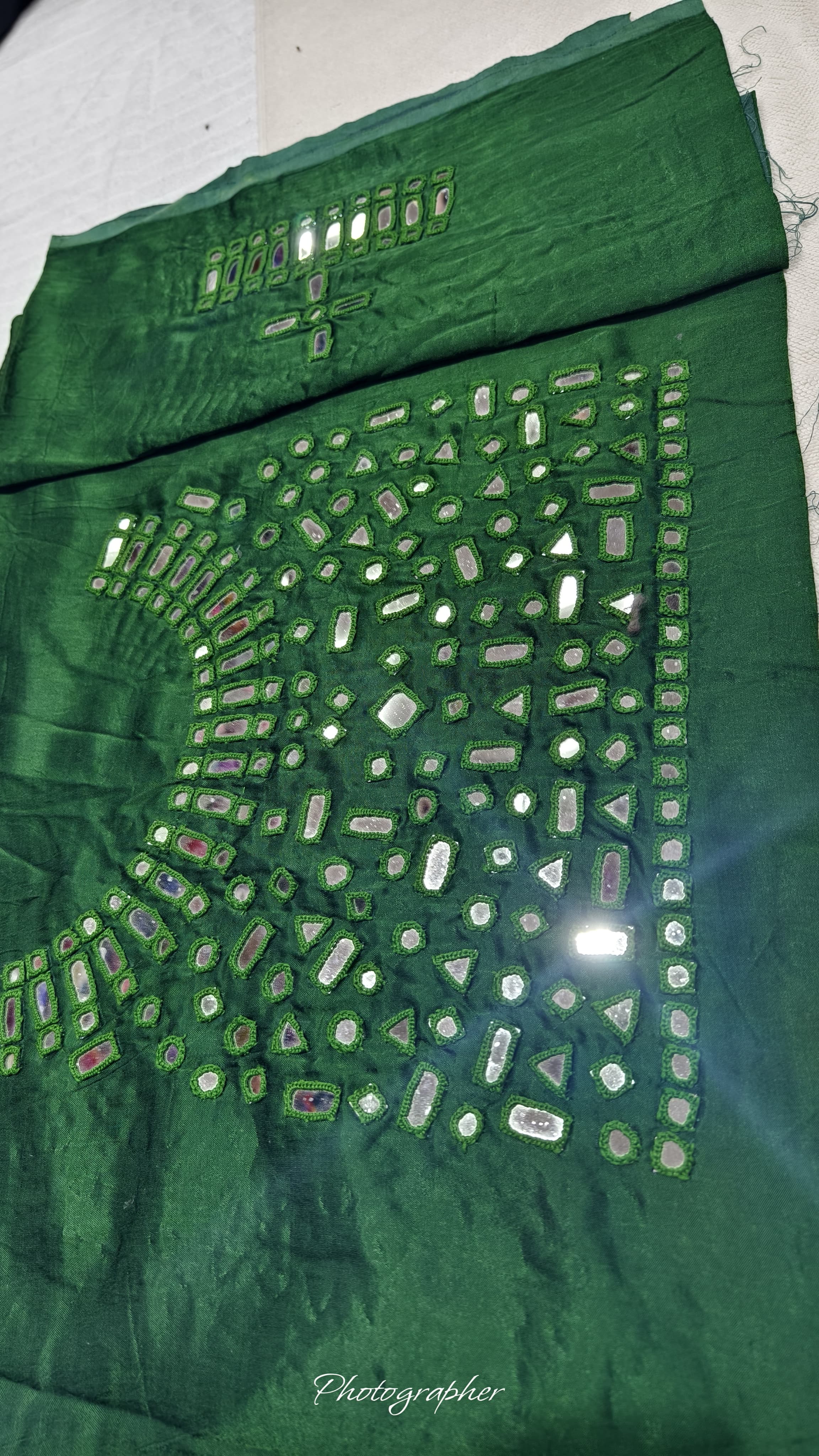 Pure Mashru Gaji Silk Hand Work Mirror Blouse With 2 Sleeves