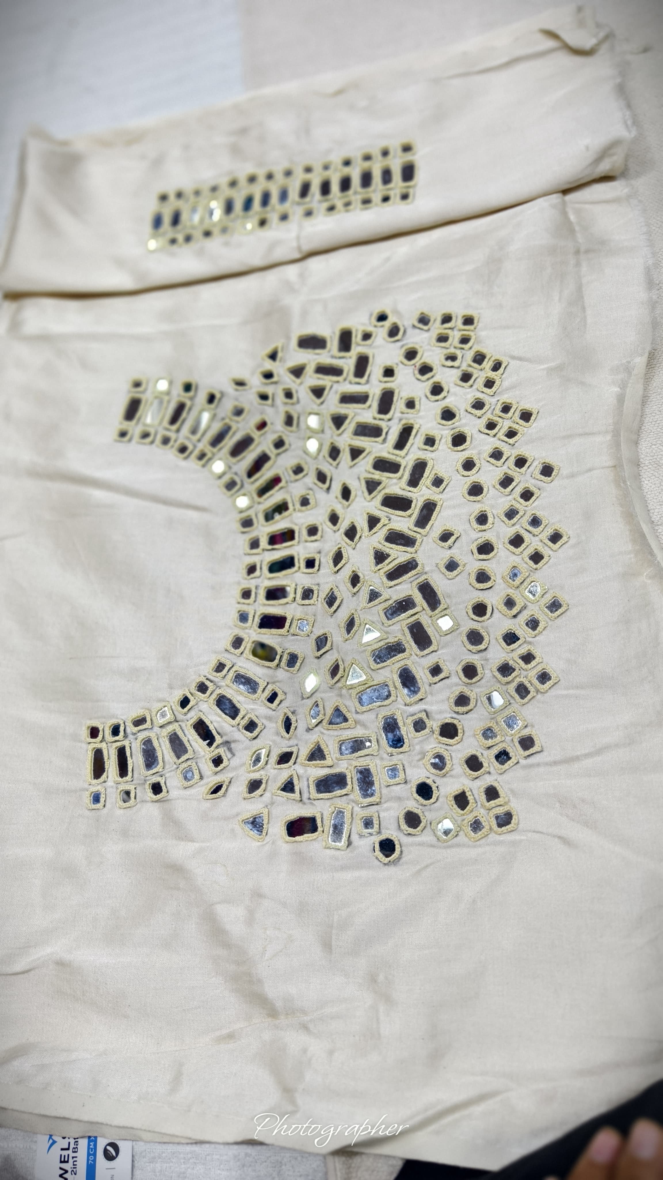 Pure Mashru Gaji Silk Hand Work Mirror Blouse With 2 Sleeves