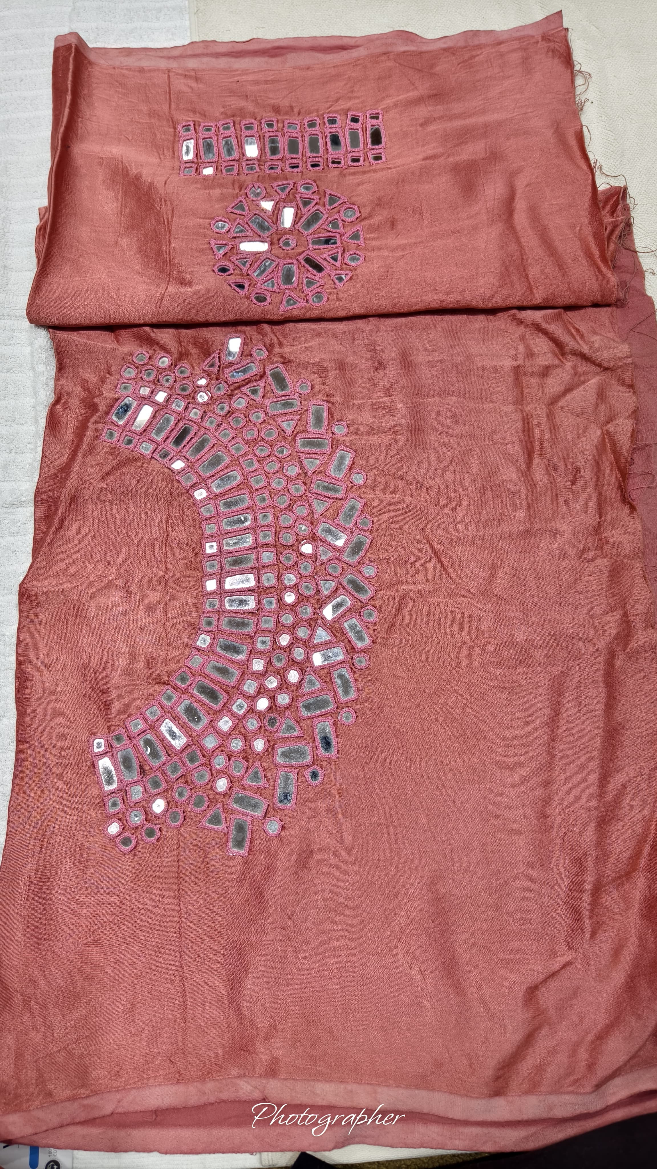 Pure Mashru Gaji Silk Hand Work Mirror Blouse With 2 Sleeves