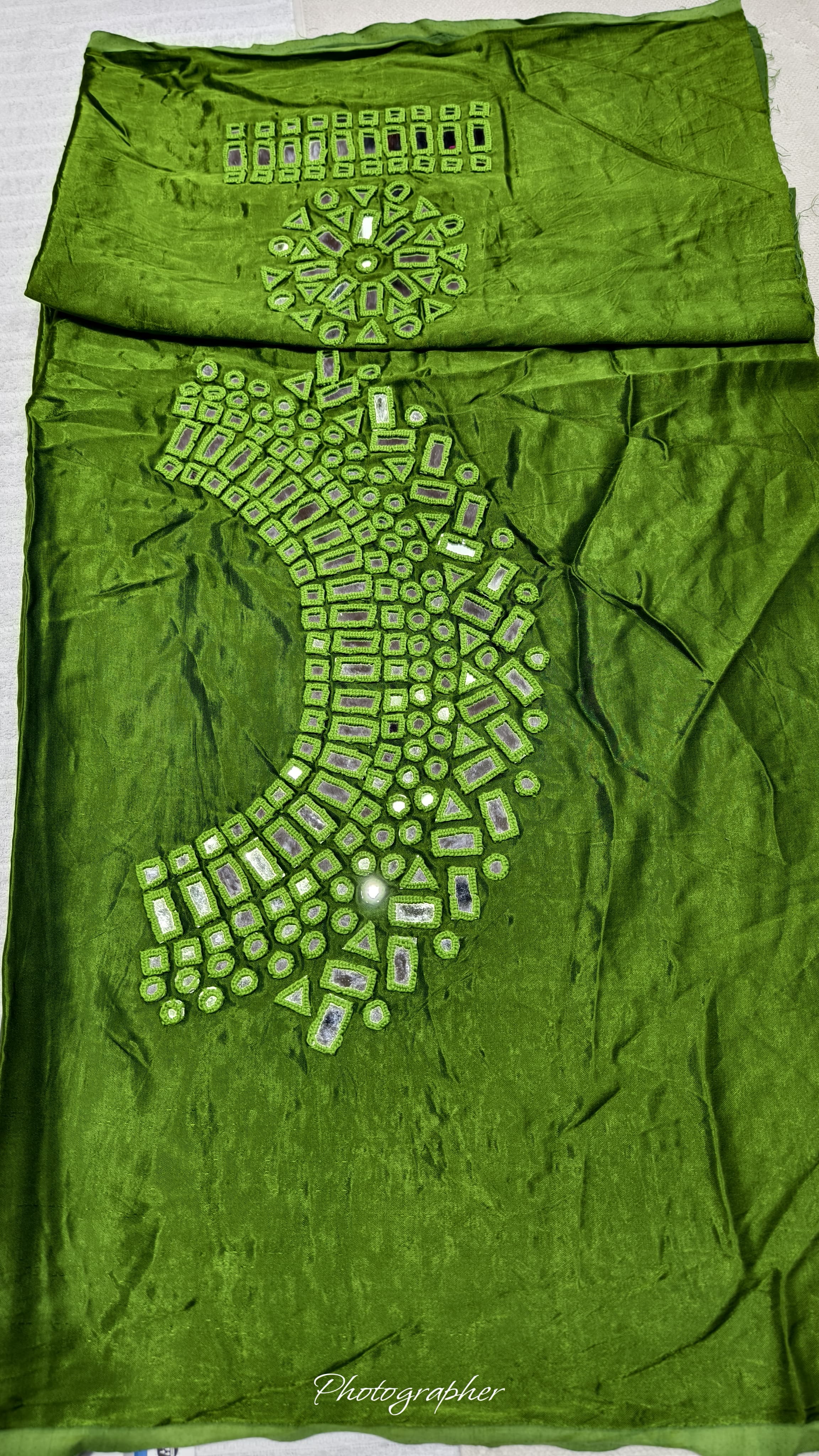 Pure Mashru Gaji Silk Hand Work Mirror Blouse With 2 Sleeves