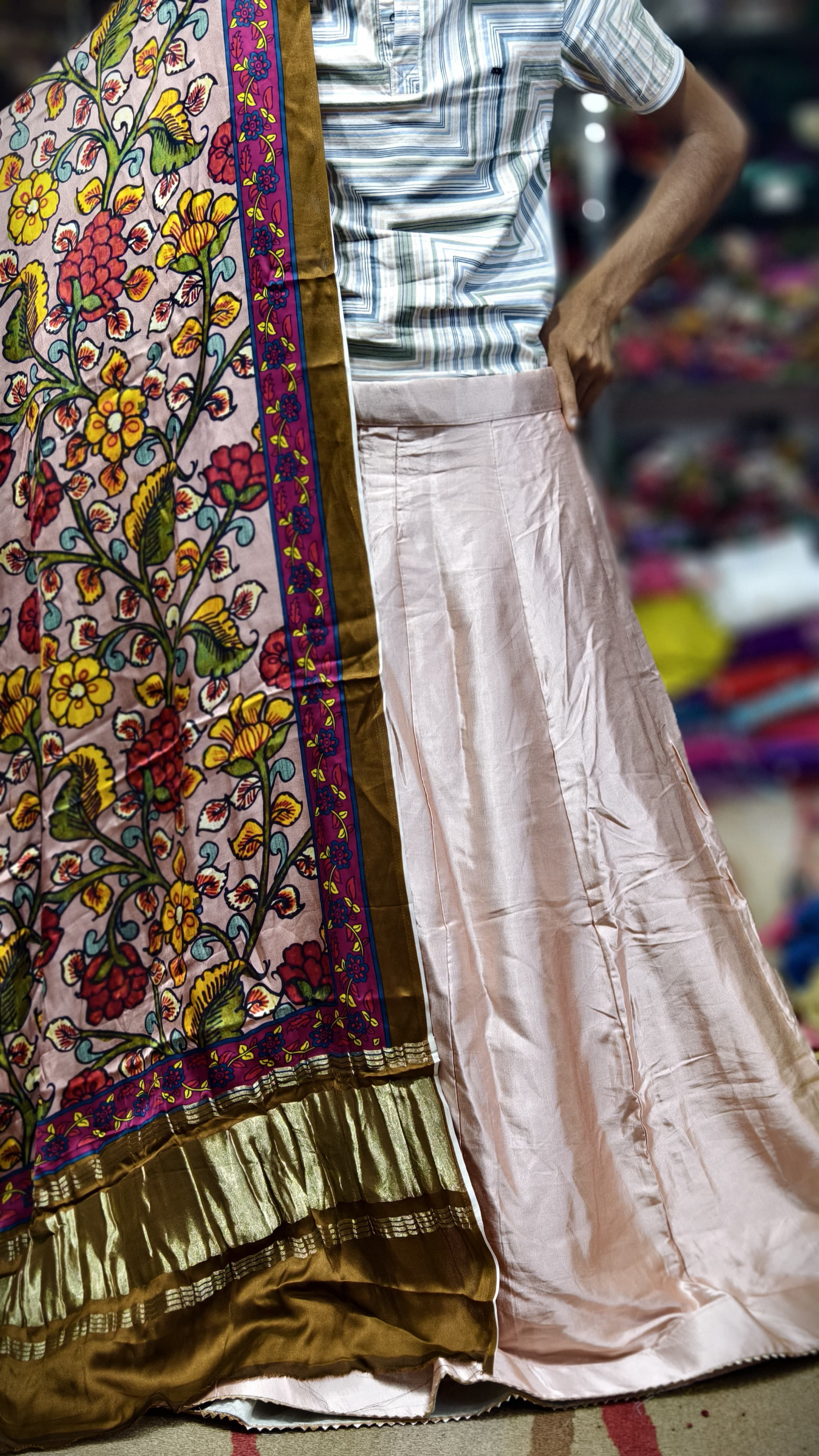 Pure Mashru Gaji Silk Plain Ghagra with Pure Modal Gaji Silk Digital Prints Dupatta and Lagdi Patta