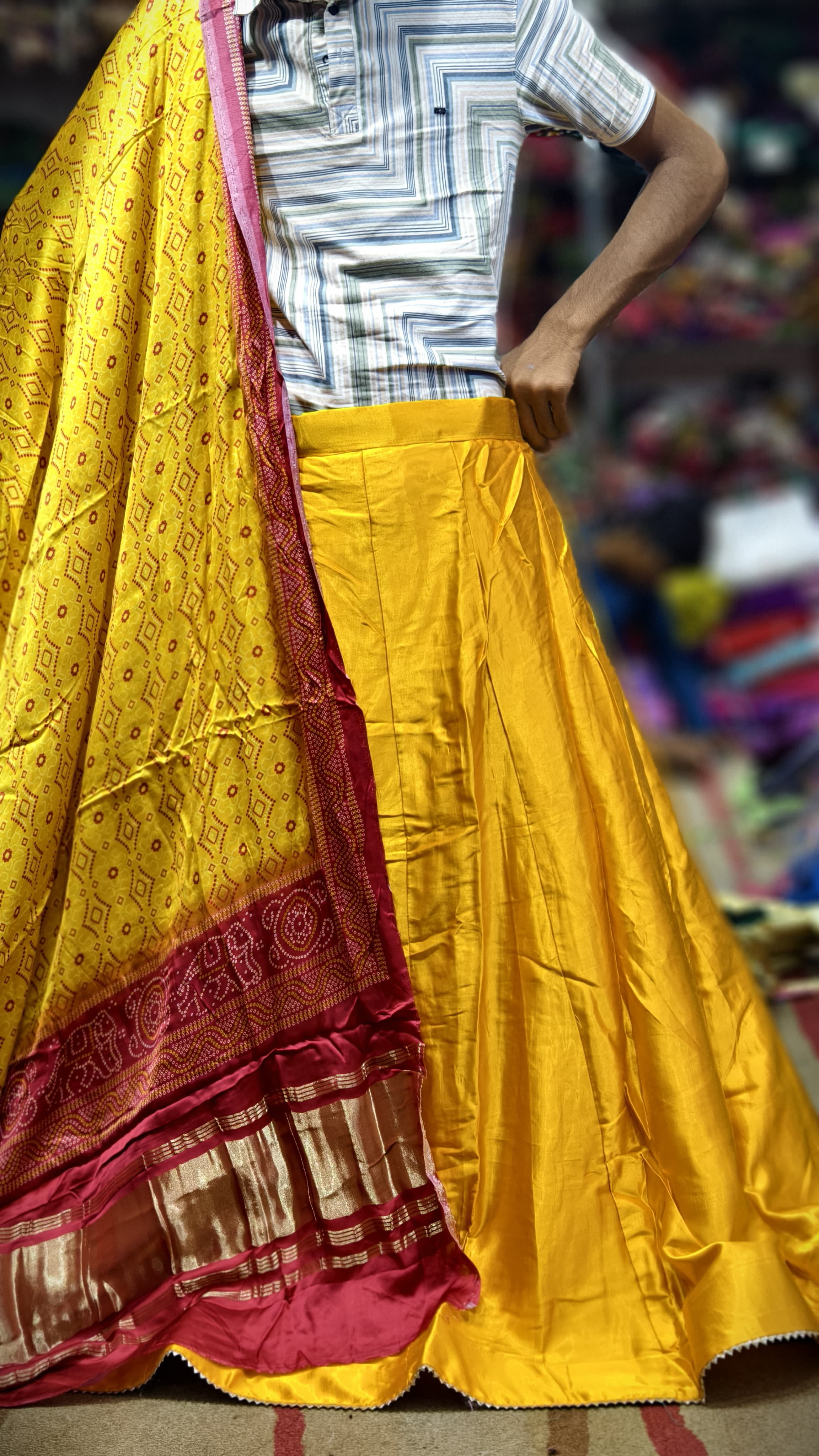 Pure Mashru Gaji Silk Plain Ghagra with Pure Modal Gaji Silk Digital Prints Dupatta and Lagdi Patta