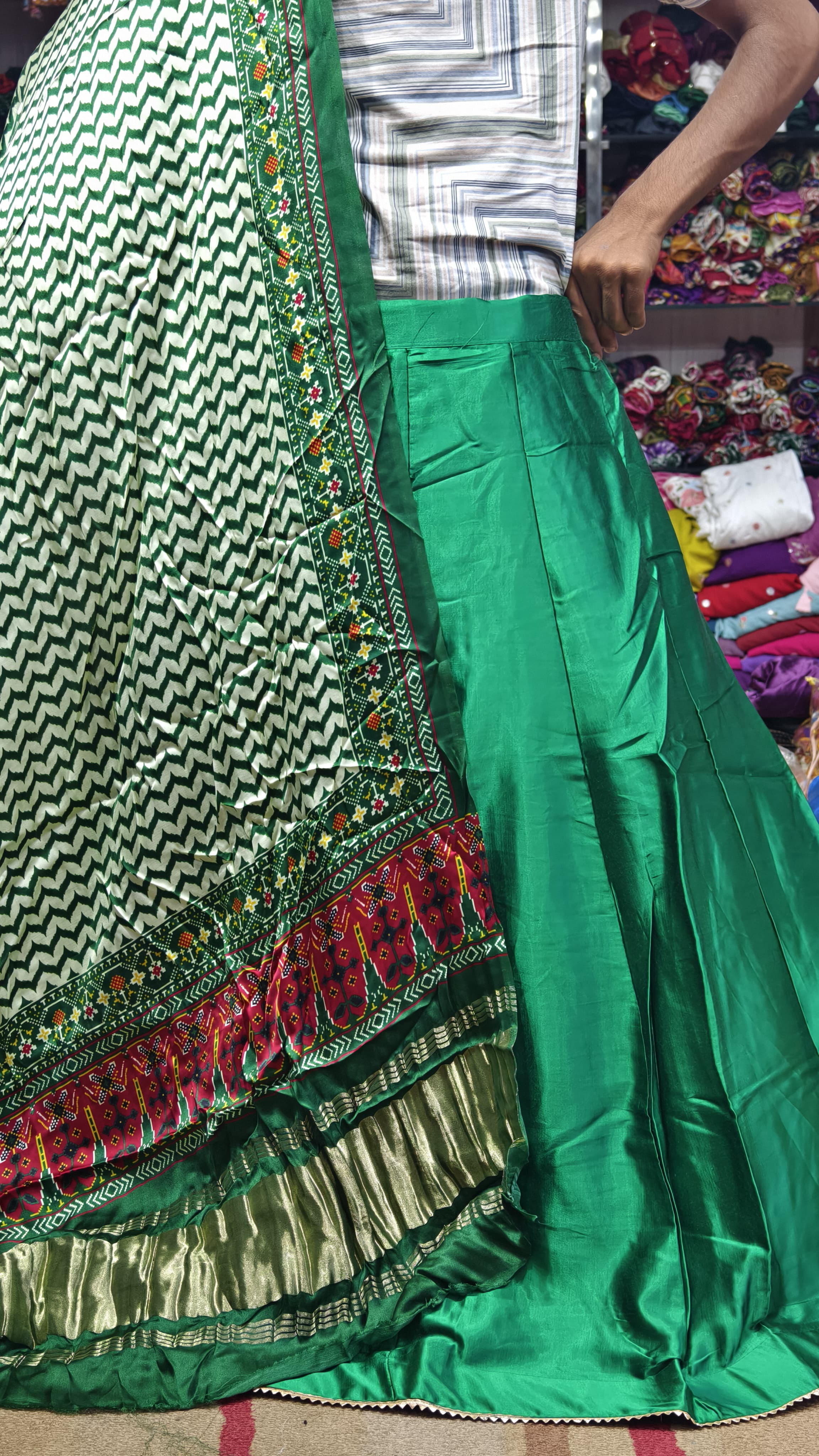 Pure Mashru Gaji Silk Plain Ghagra with Pure Modal Gaji Silk Digital Prints Dupatta and Lagdi Patta