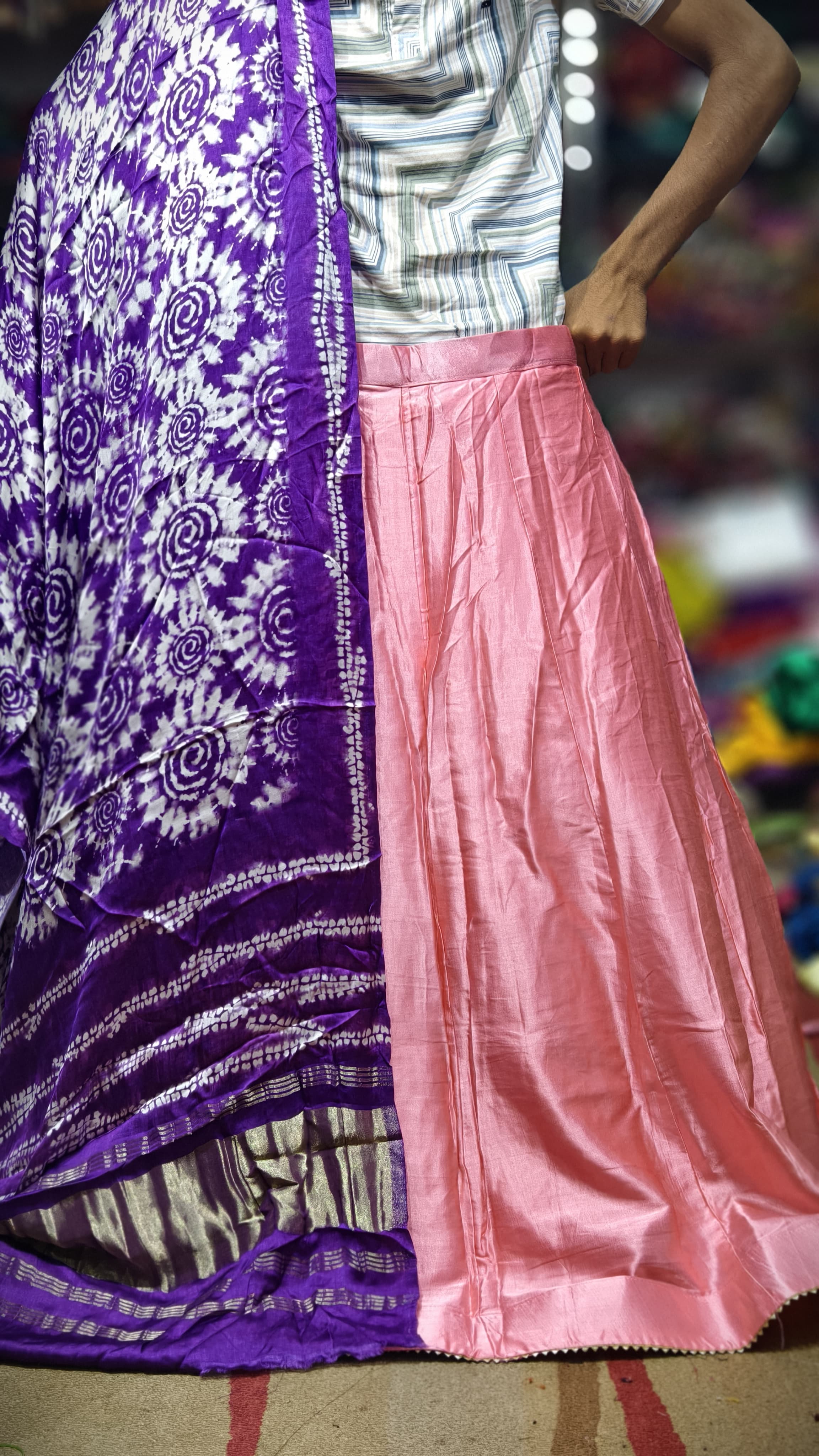 Pure Mashru Gaji Silk Plain Ghagra with Pure Modal Gaji Silk Digital Prints Dupatta and Lagdi Patta