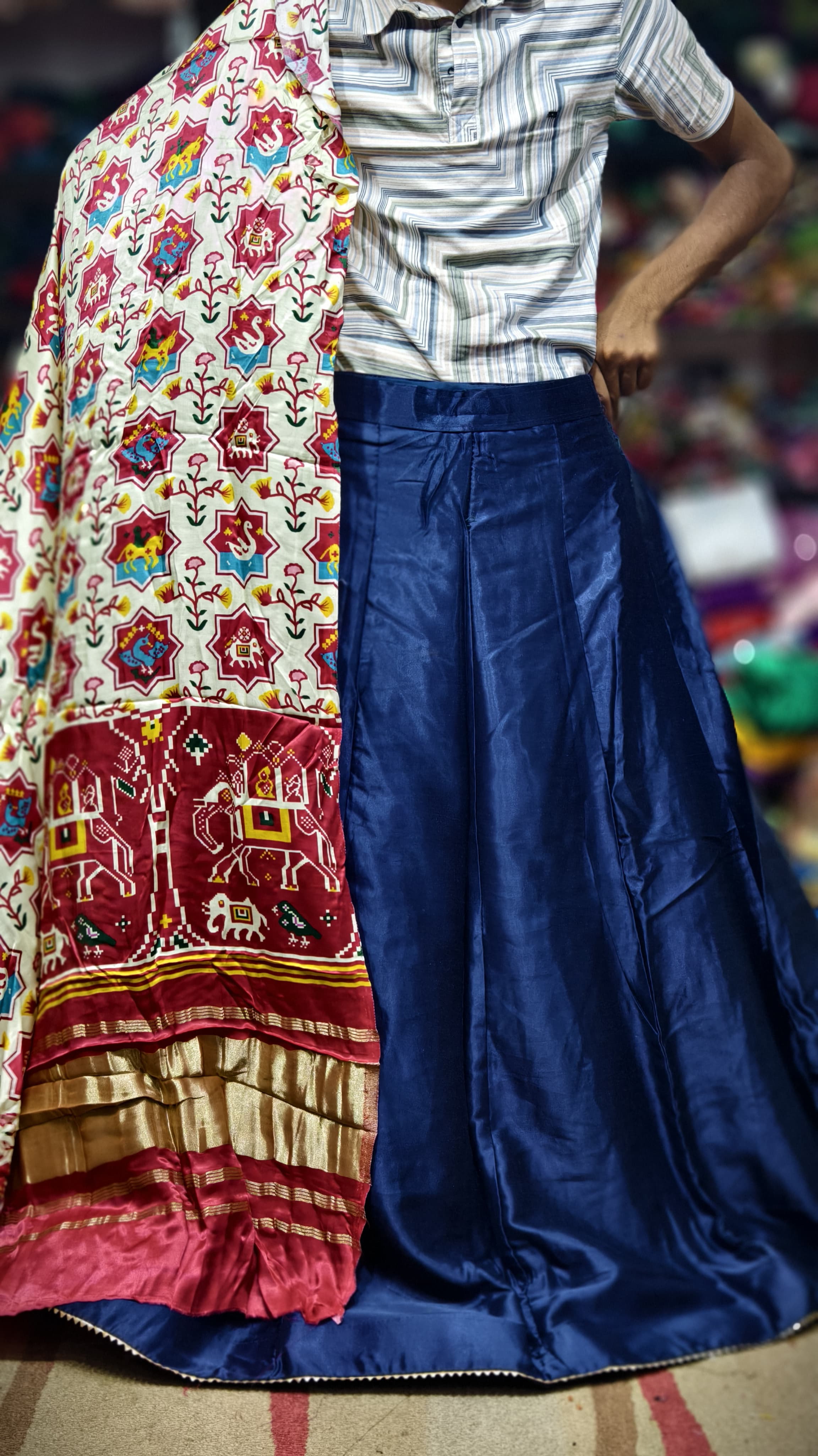 Pure Mashru Gaji Silk Plain Ghagra with Pure Modal Gaji Silk Digital Prints Dupatta and Lagdi Patta