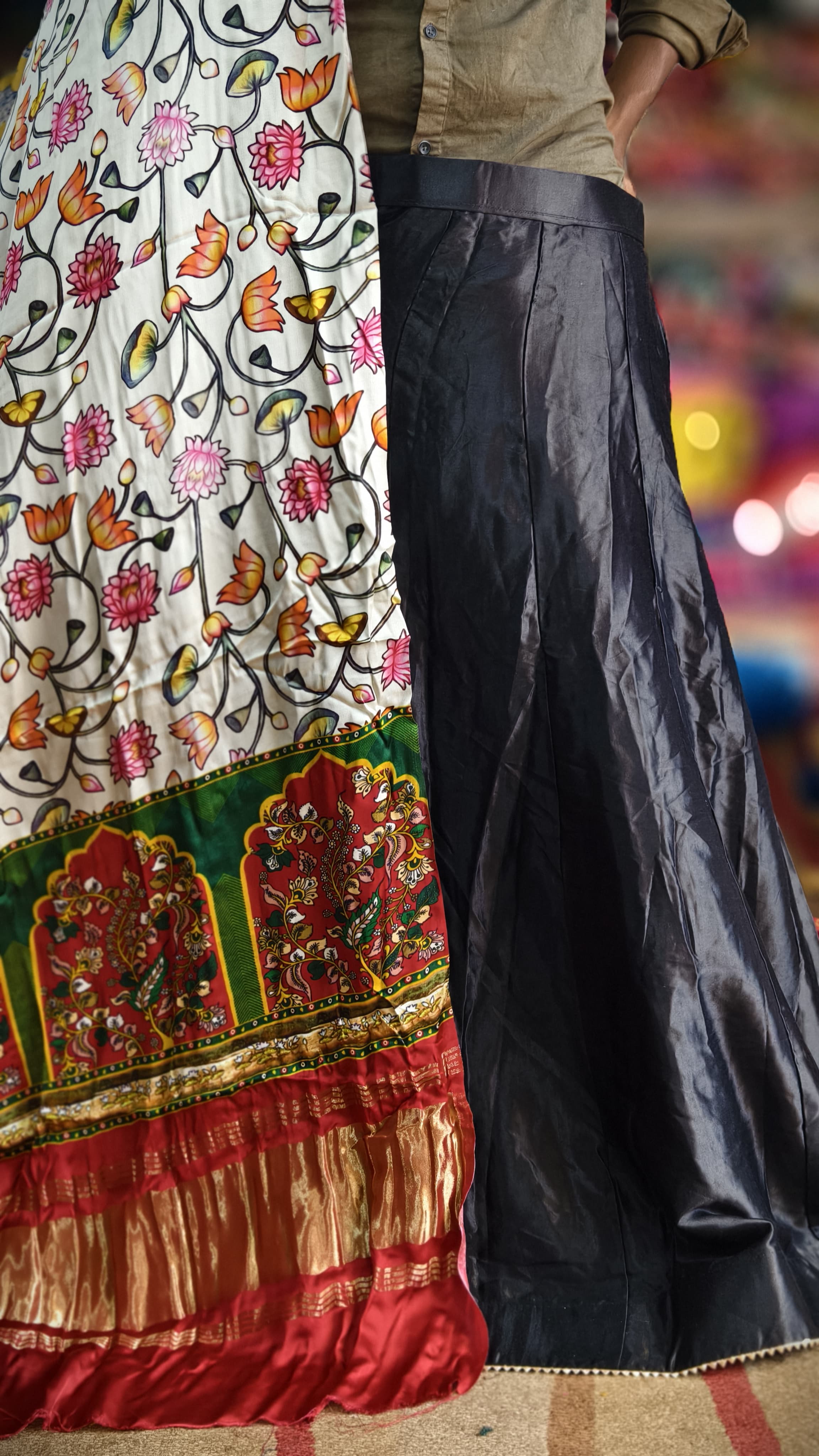 Pure Mashru Gaji Silk Plain Ghagra with Pure Modal Gaji Silk Digital Prints Dupatta and Lagdi Patta