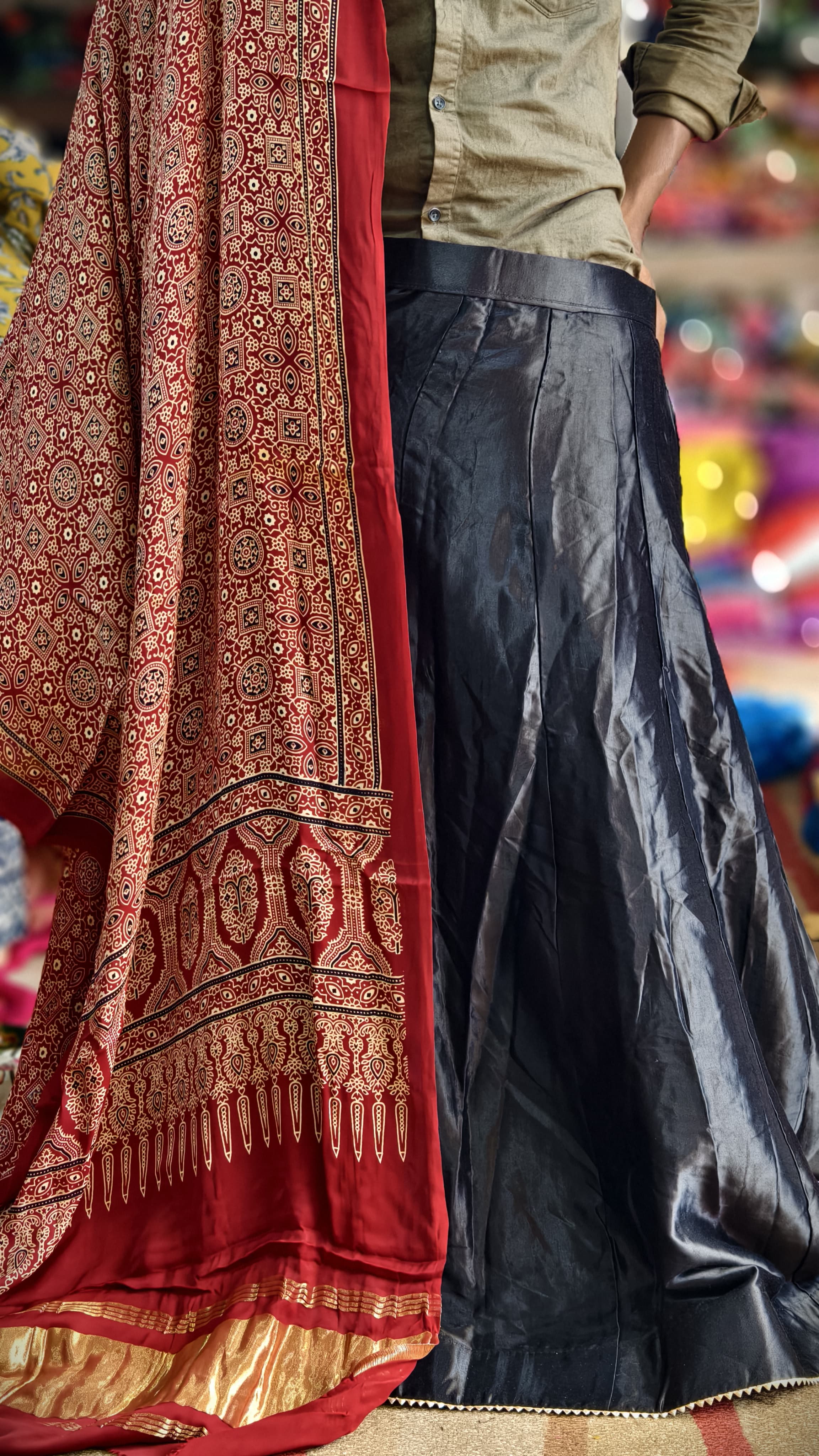 Pure Mashru Gaji Silk Plain Ghagra with Pure Modal Gaji Silk Digital Prints Dupatta and Lagdi Patta