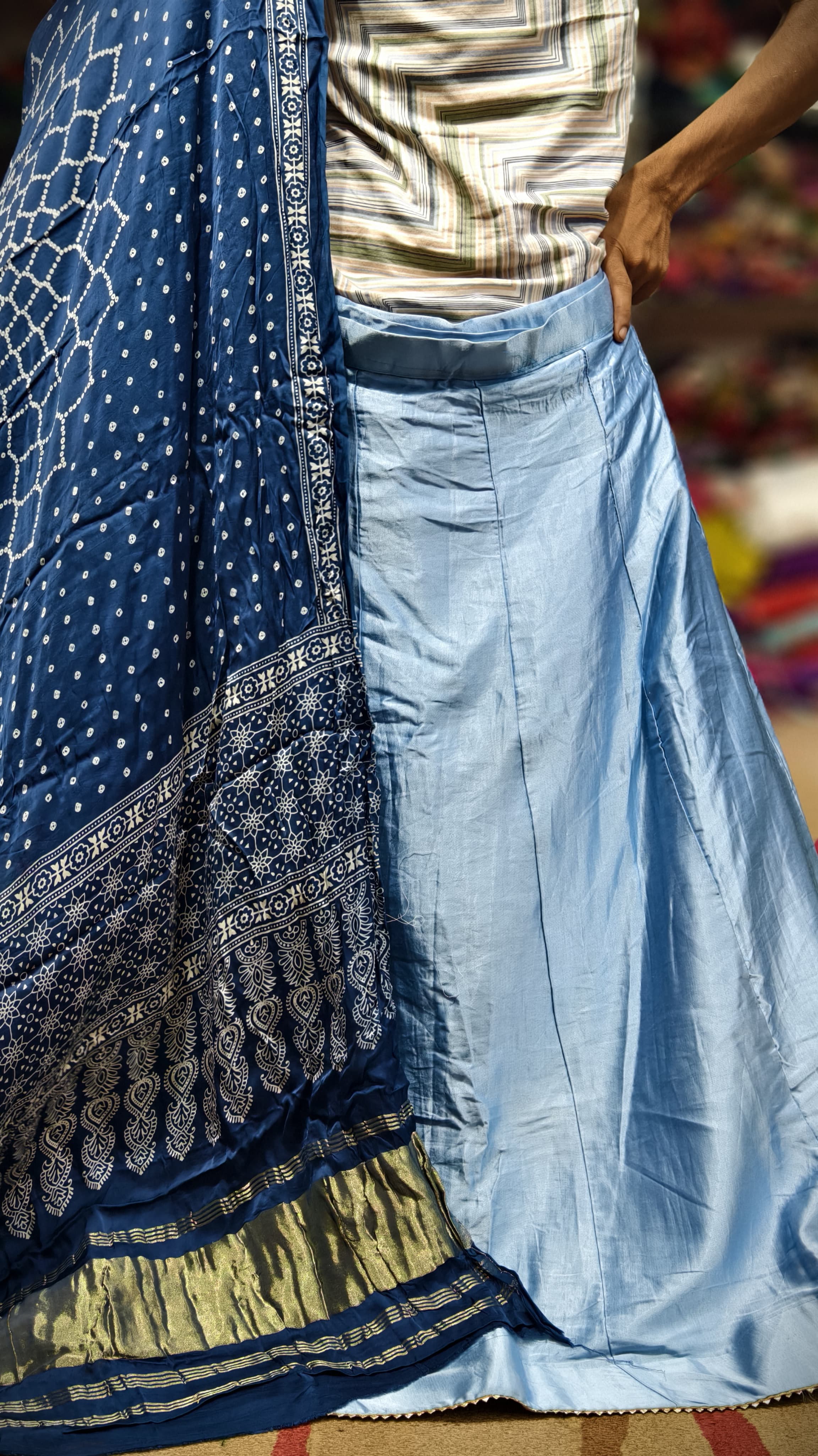 Pure Mashru Gaji Silk Plain Ghagra with Pure Modal Gaji Silk Digital Prints Dupatta and Lagdi Patta