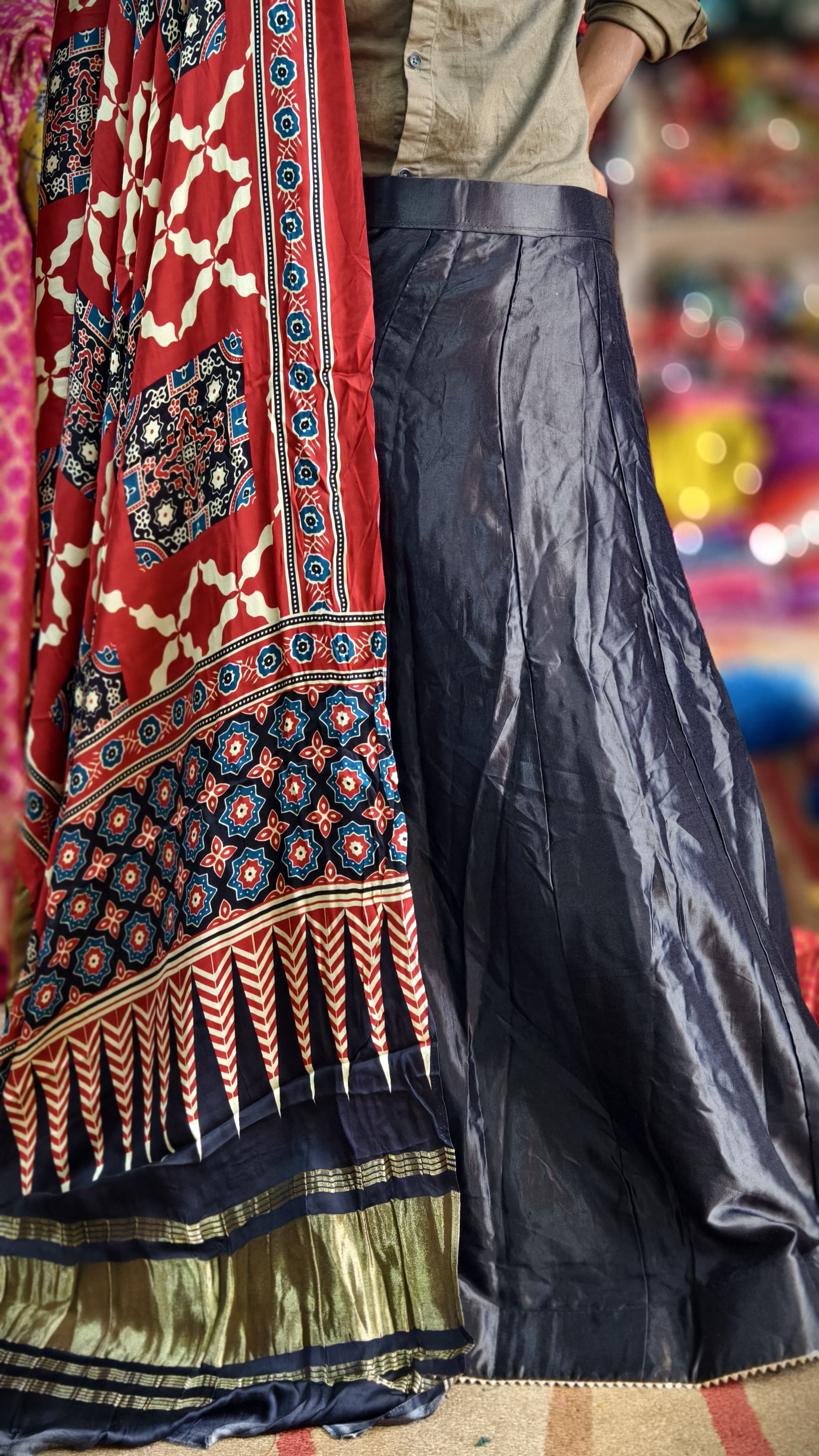 Pure Mashru Gaji Silk Plain Ghagra with Pure Modal Gaji Silk Digital Prints Dupatta and Lagdi Patta