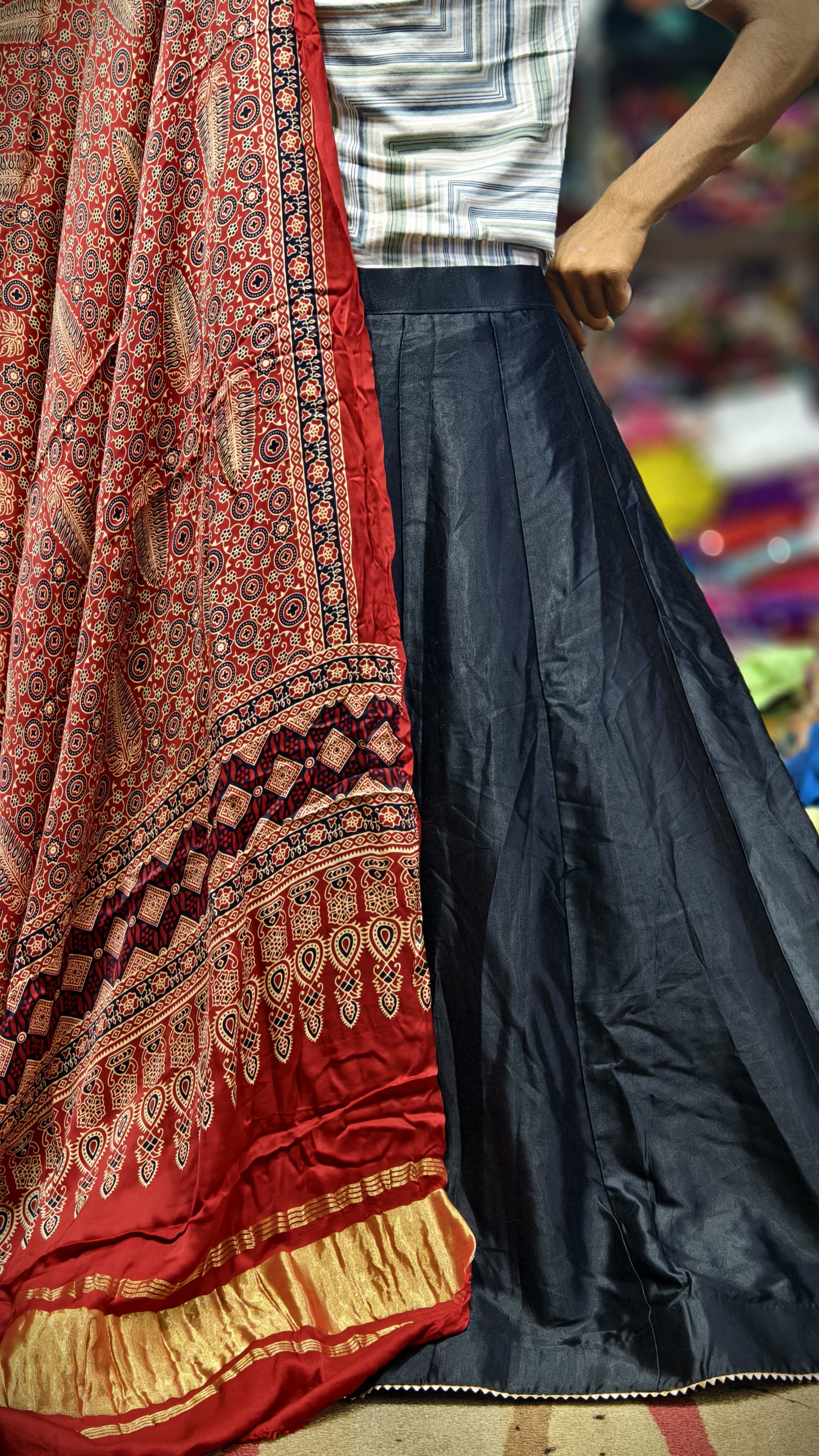 Pure Mashru Gaji Silk Plain Ghagra with Pure Modal Gaji Silk Digital Prints Dupatta and Lagdi Patta