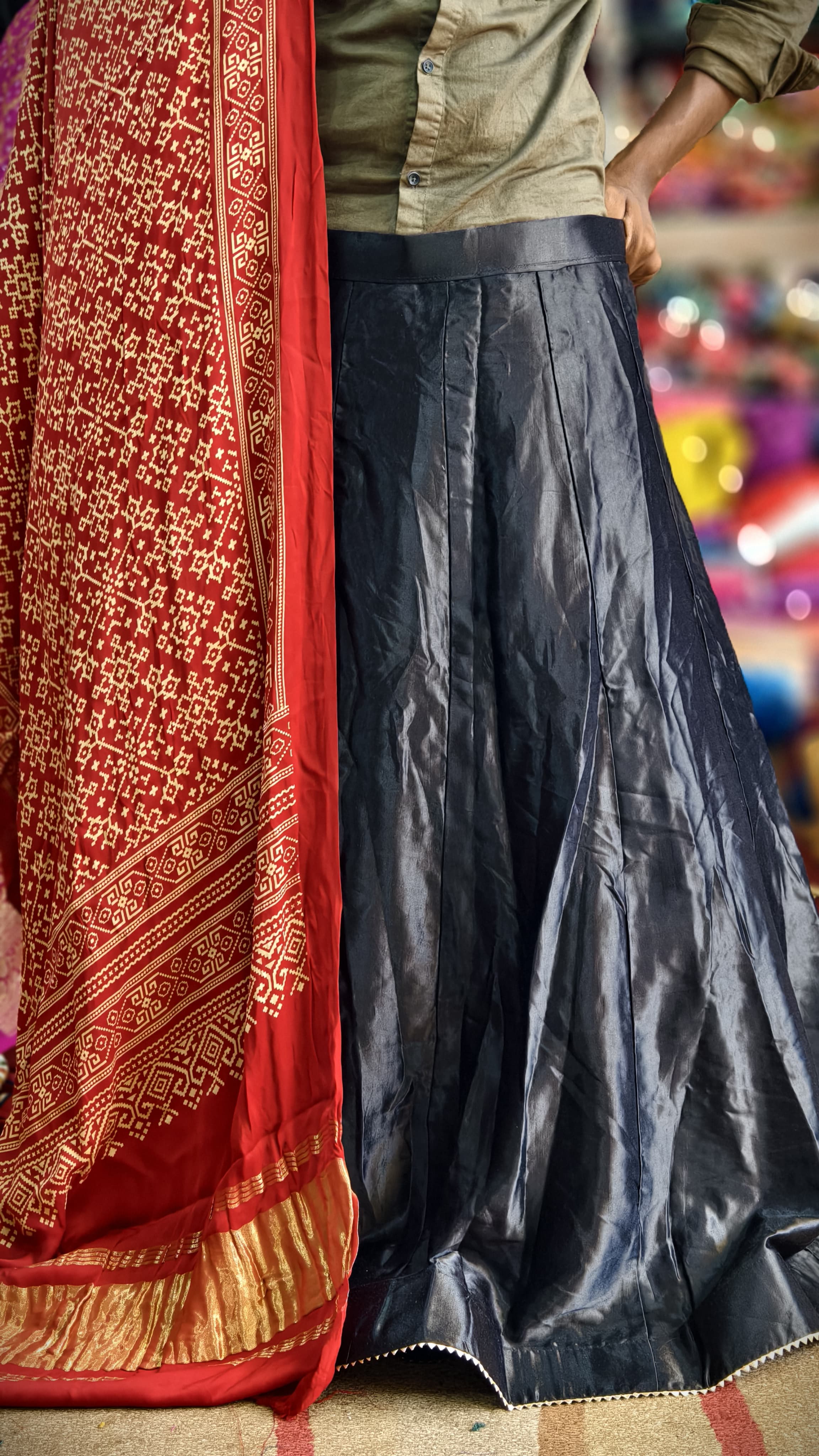 Pure Mashru Gaji Silk Plain Ghagra with Pure Modal Gaji Silk Digital Prints Dupatta and Lagdi Patta