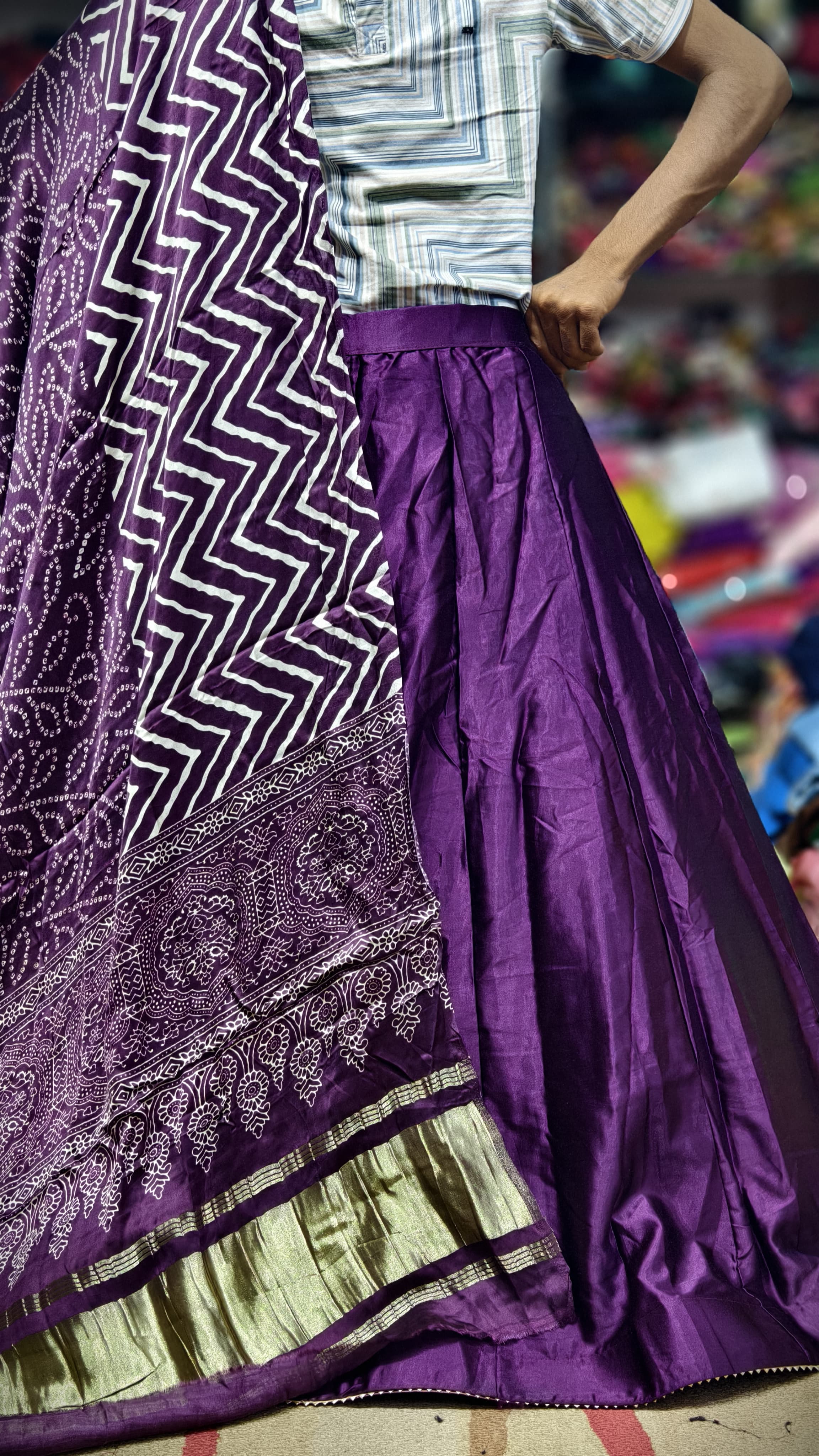 Pure Mashru Gaji Silk Plain Ghagra with Pure Modal Gaji Silk Digital Prints Dupatta and Lagdi Patta