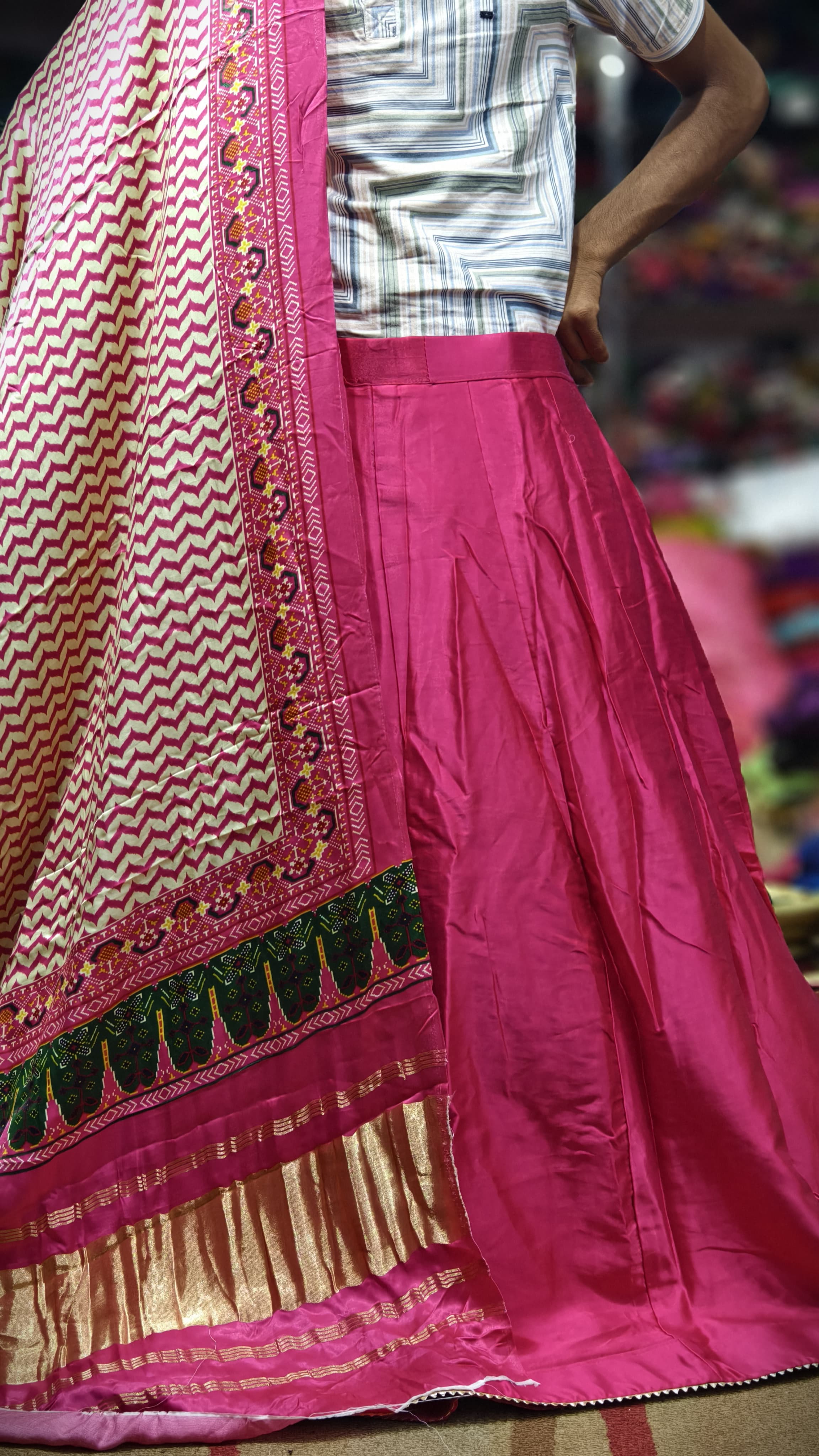 Pure Mashru Gaji Silk Plain Ghagra with Pure Modal Gaji Silk Digital Prints Dupatta and Lagdi Patta