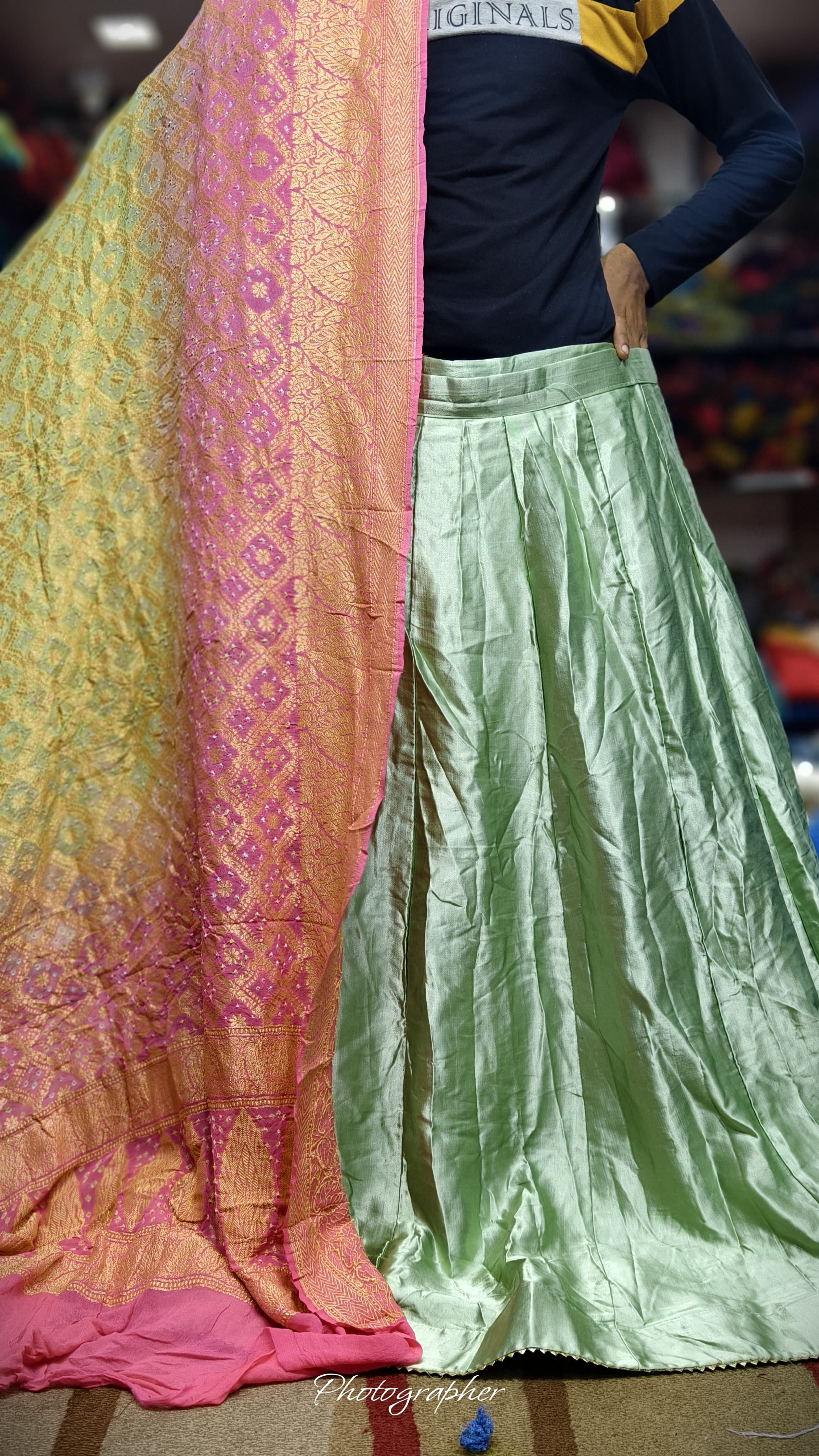 Pure Mashru Gaji Silk Plain Ghagraa With Blouse Fabric With Original Pure Georgette Neemzari Dupatta Full Pair