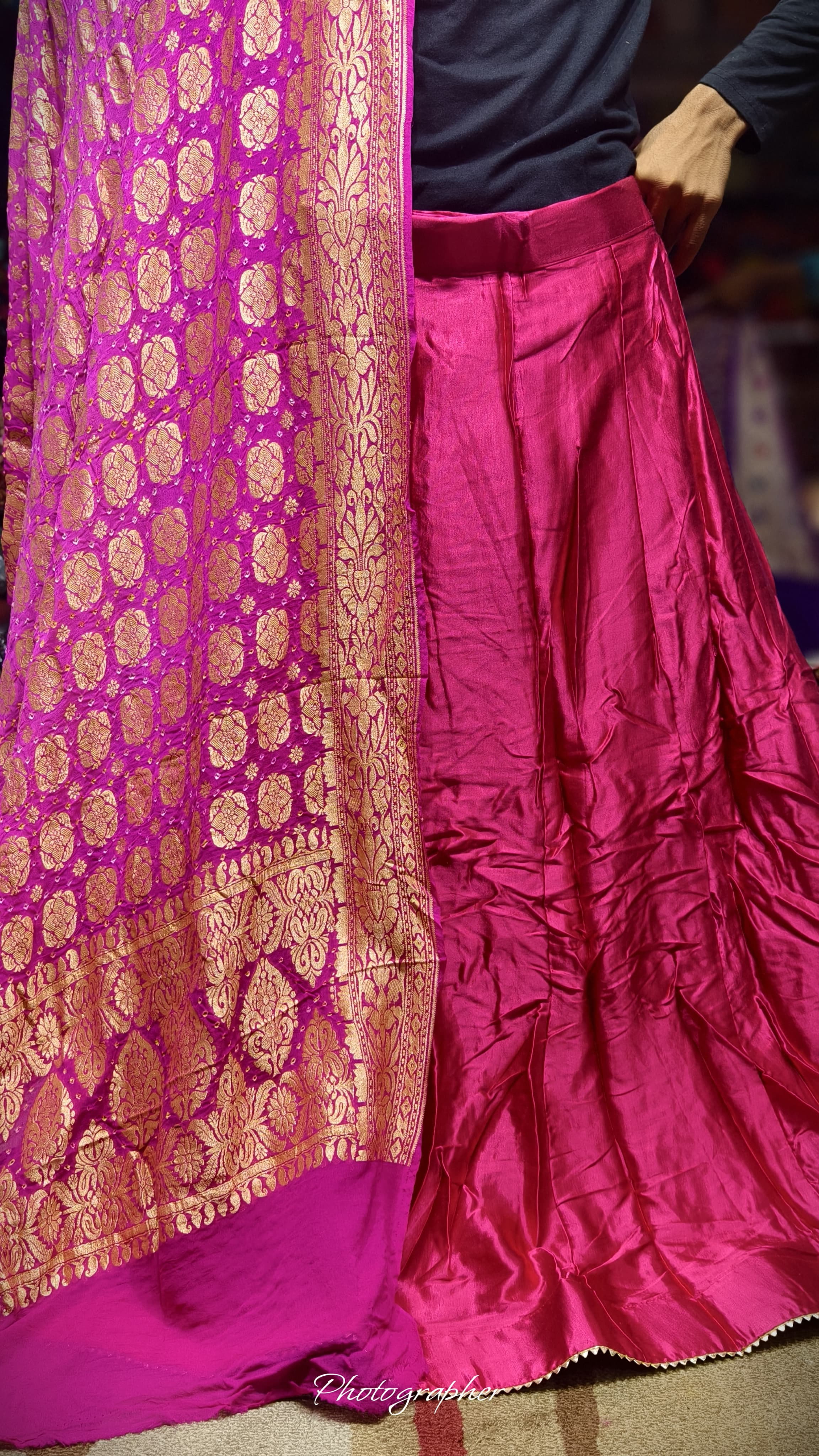 Pure Mashru Gaji Silk Plain Ghagraa With Blouse Fabric With Original Pure Georgette Neemzari Dupatta Full Pair