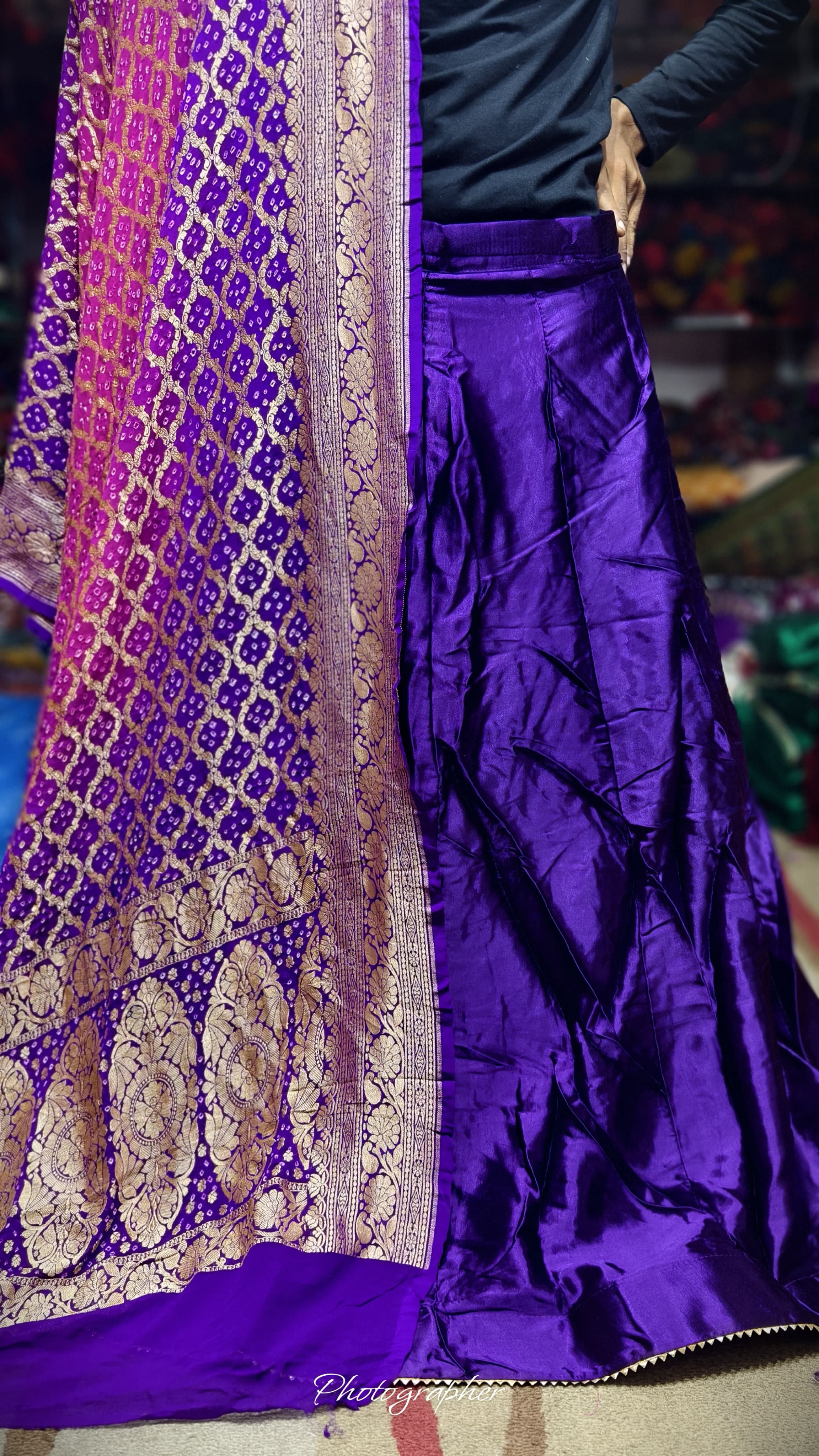 Pure Mashru Gaji Silk Plain Ghagraa With Blouse Fabric With Original Pure Georgette Neemzari Dupatta Full Pair