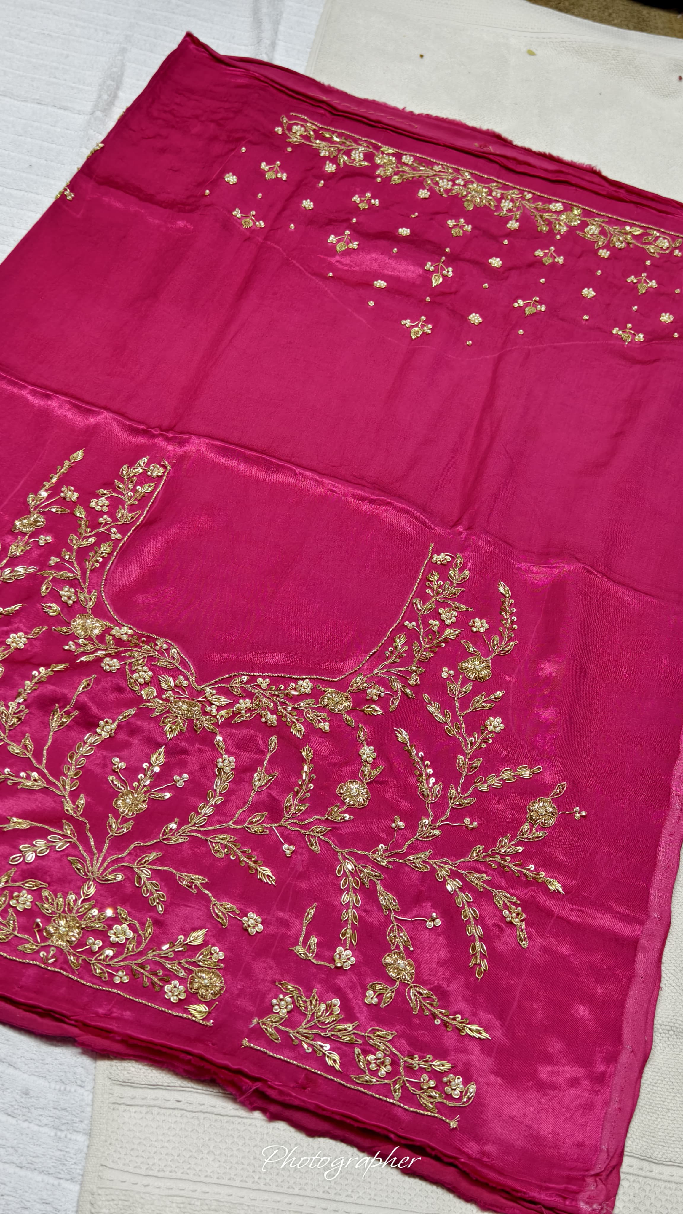 Pure Masru Gaji Silk Blouse Piece With Pearl Jardoshi Work Hand Work Blouse