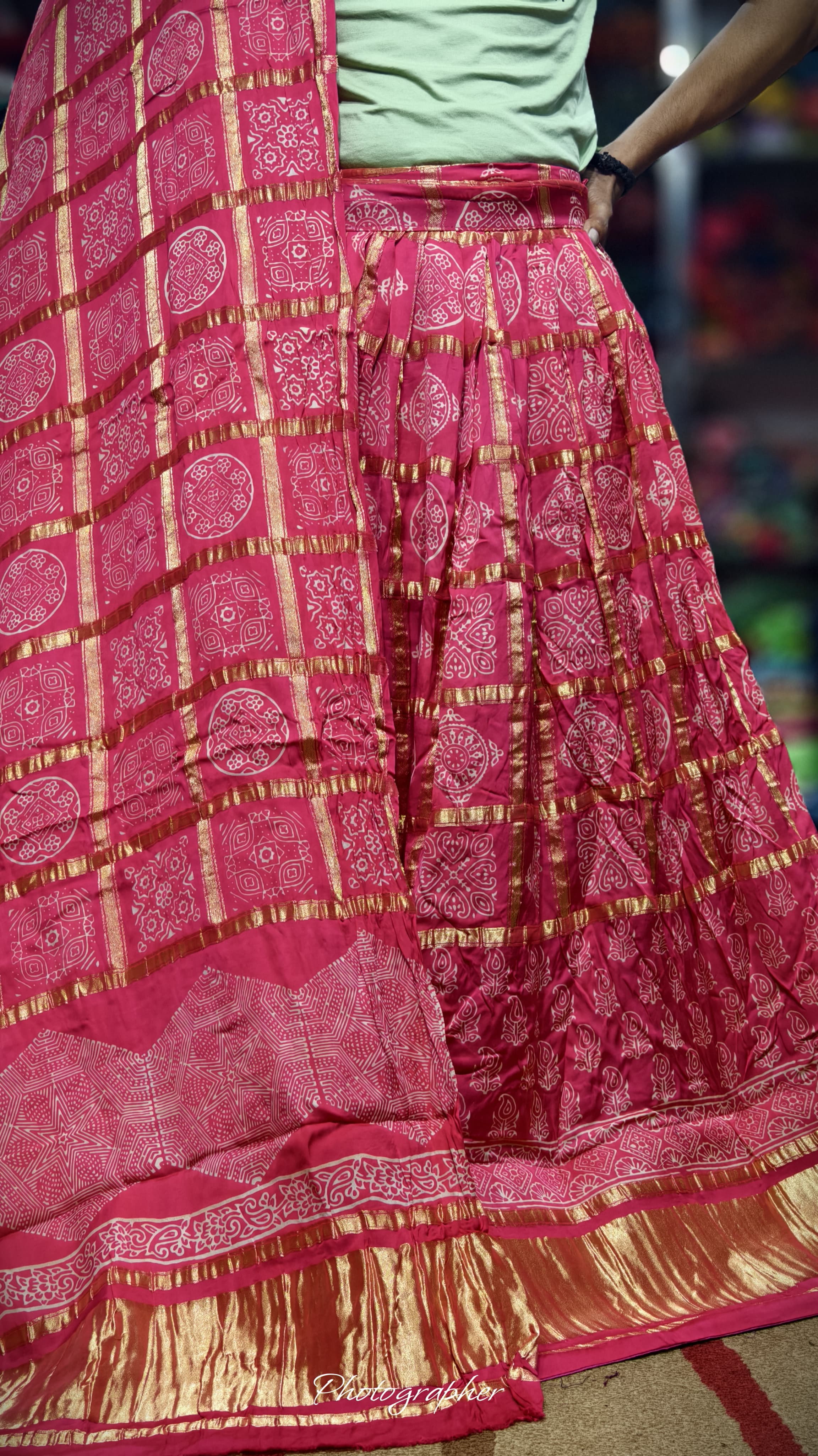 Pure Modal Gaji Silk Hand Bandej Gharchola Pattern Ghagra & Blouse With Pure Modal Gaji Silk Chex Dupatta With Lagdi Patta