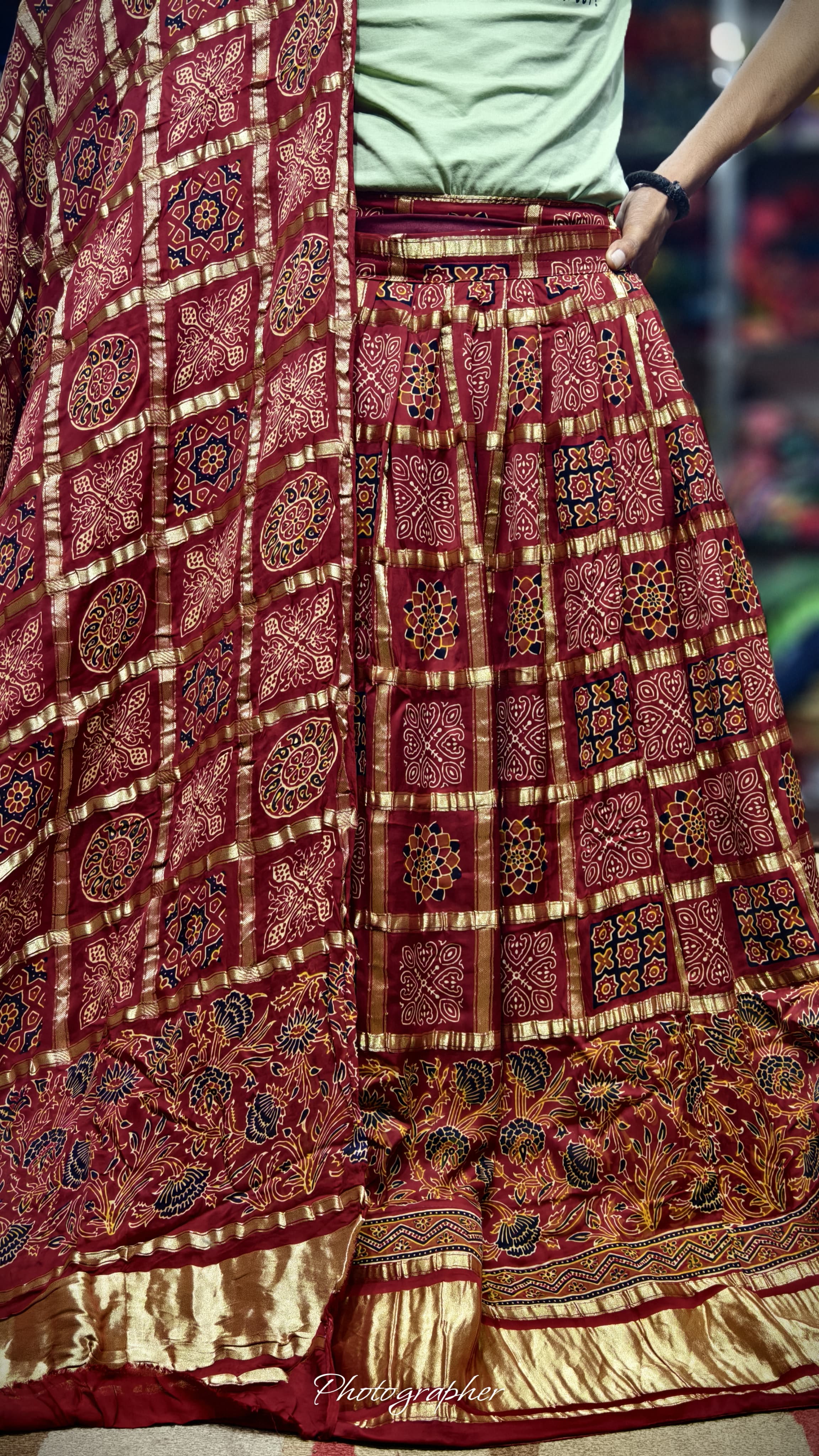 Pure Modal Gaji Silk Hand Bandej Gharchola Pattern Ghagra & Blouse With Pure Modal Gaji Silk Chex Dupatta With Lagdi Patta