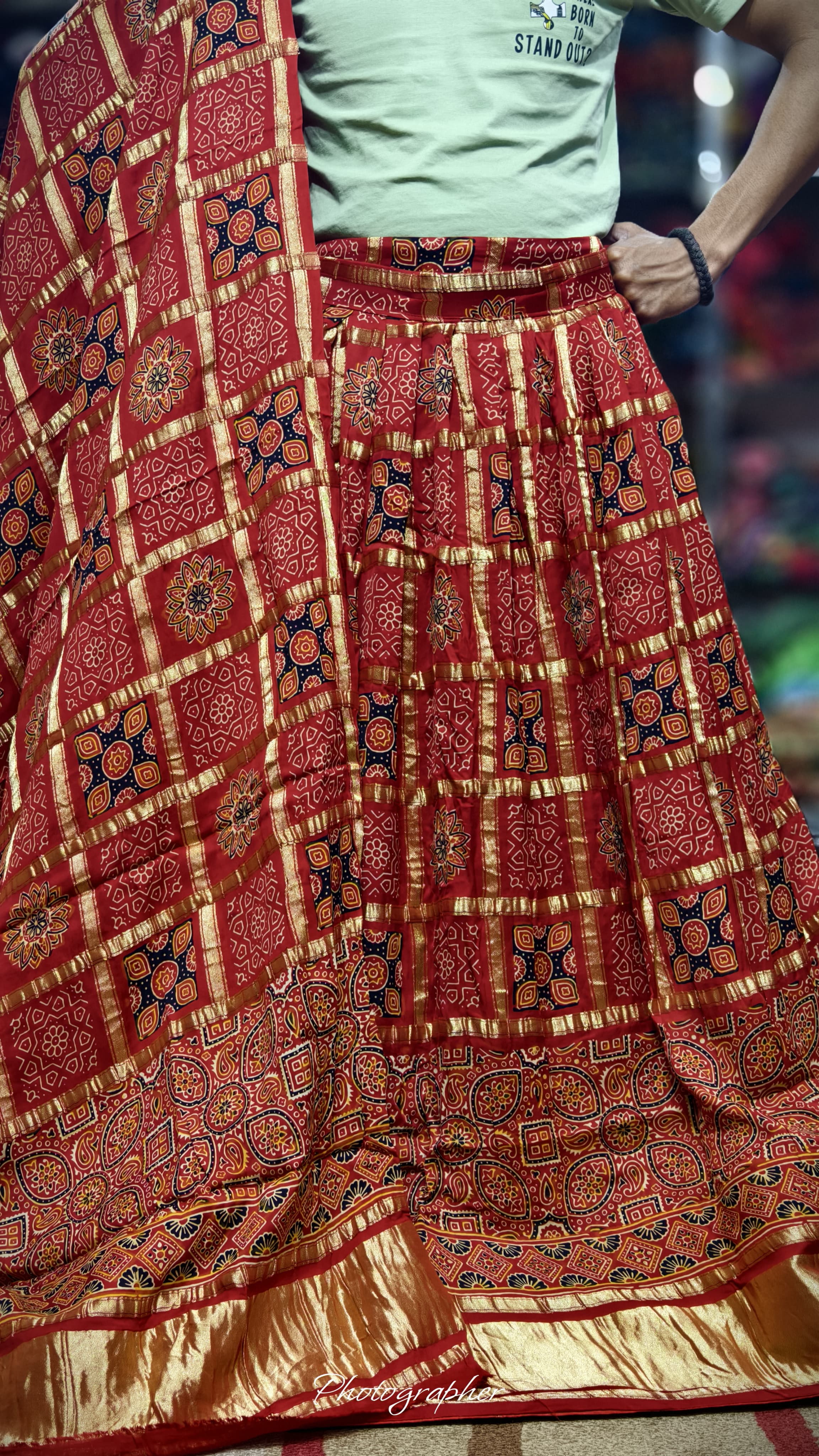 Pure Modal Gaji Silk Hand Bandej Gharchola Pattern Ghagra & Blouse With Pure Modal Gaji Silk Chex Dupatta With Lagdi Patta