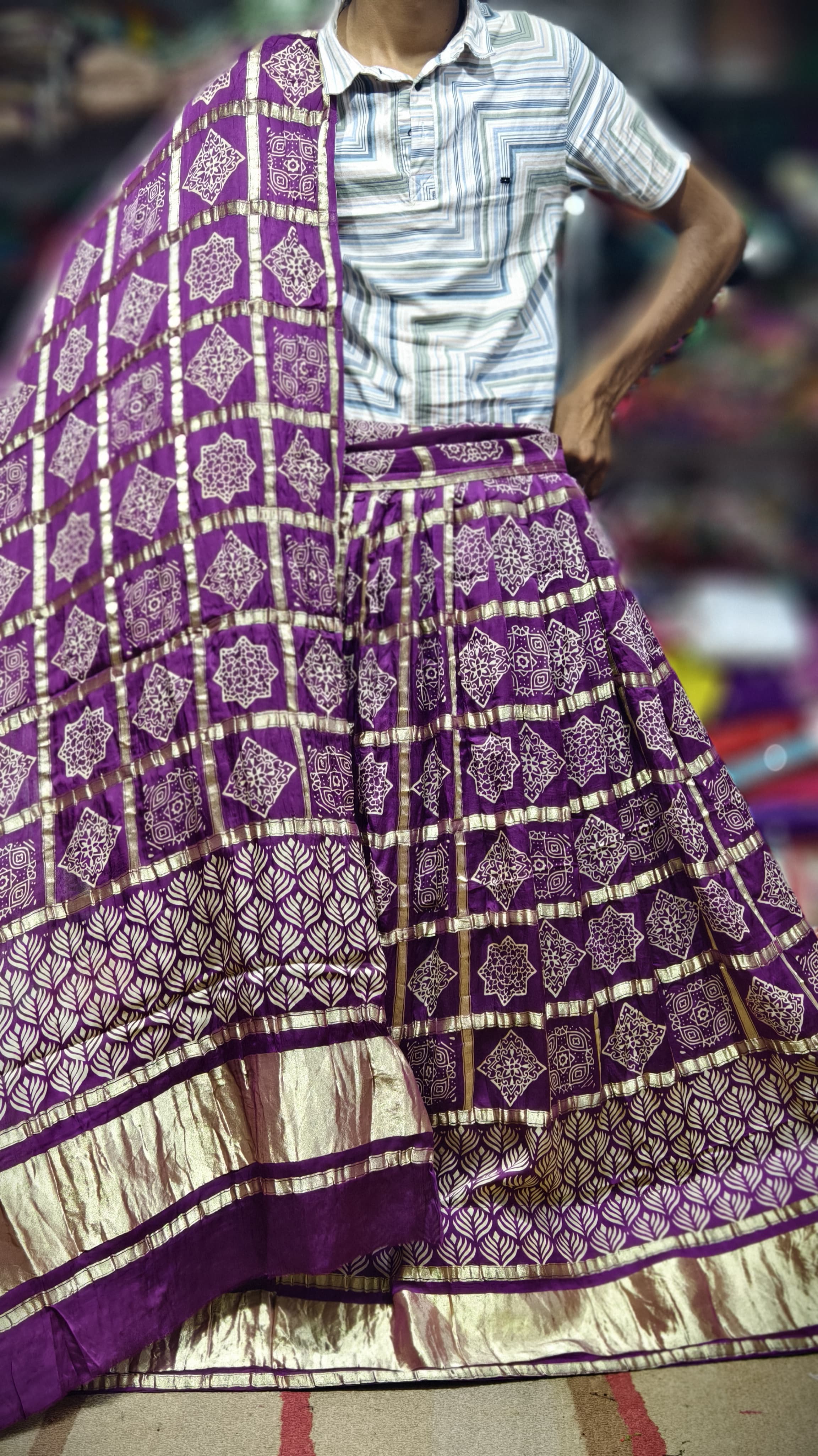 Pure Modal Gaji Silk Hand Bandej Gharchola Pattern Ghagra & Blouse with Pure Modal Gaji Silk Chex Dupatta with Lagdi Patta