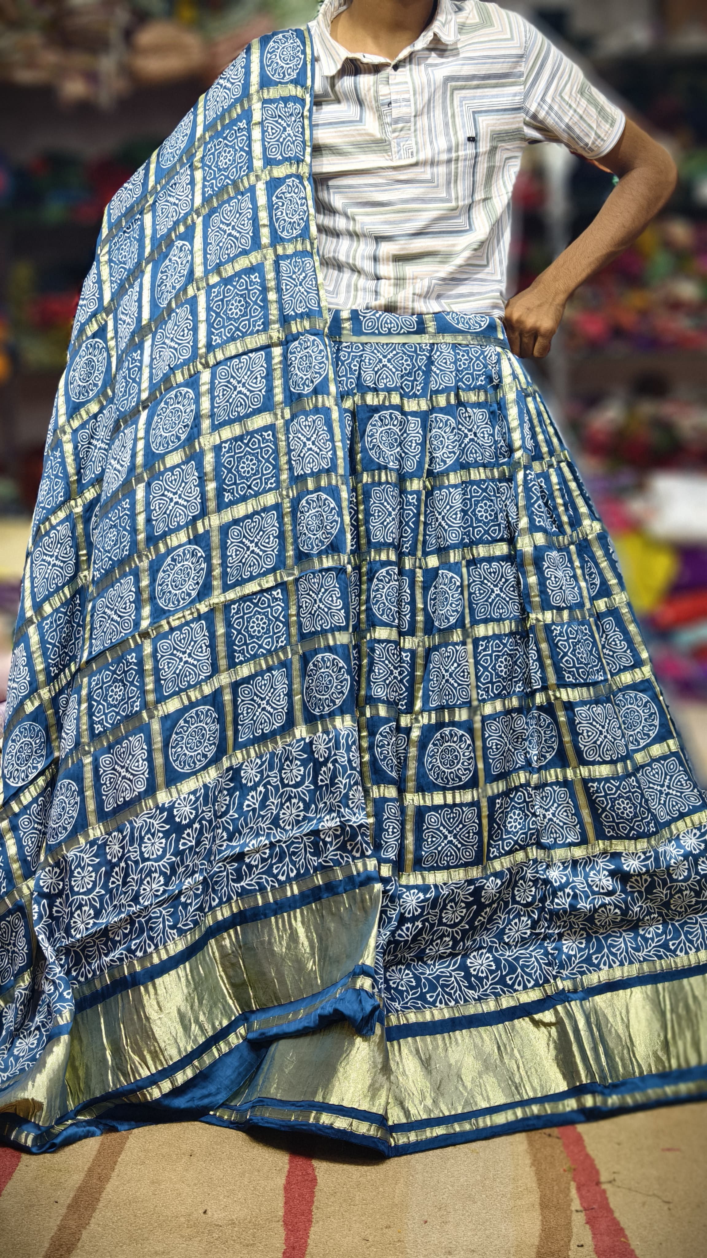 Pure Modal Gaji Silk Hand Bandej Gharchola Pattern Ghagra & Blouse with Pure Modal Gaji Silk Chex Dupatta with Lagdi Patta