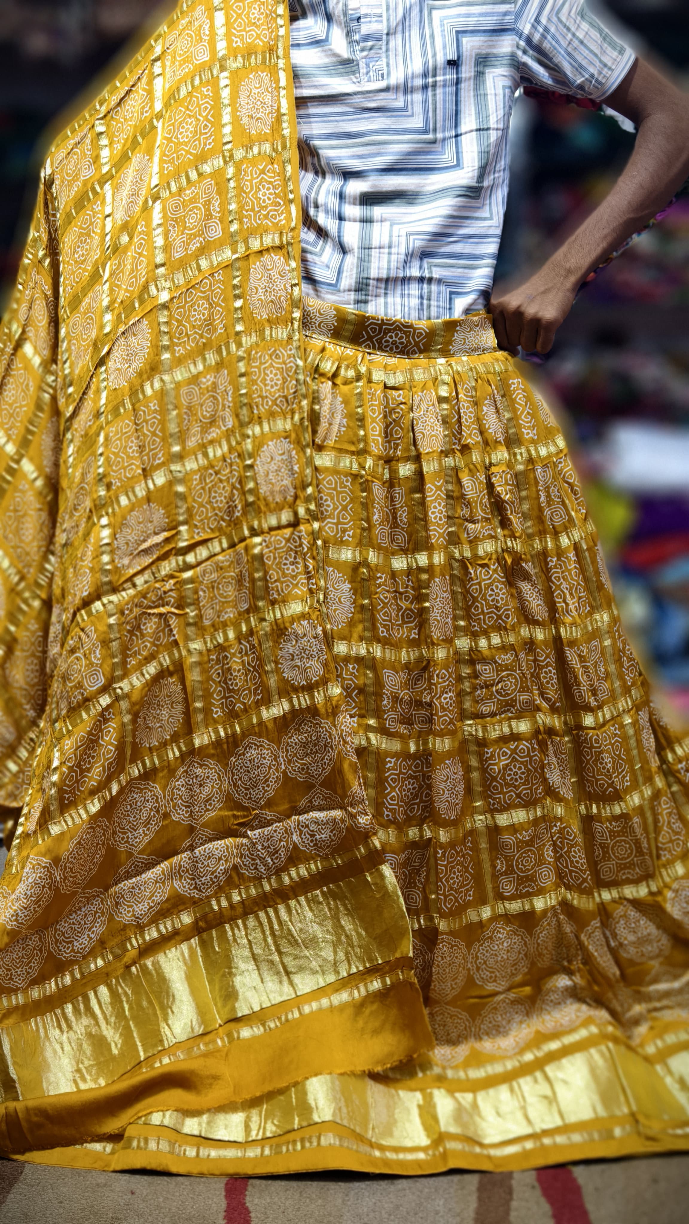 Pure Modal Gaji Silk Hand Bandej Gharchola Pattern Ghagra & Blouse with Pure Modal Gaji Silk Chex Dupatta with Lagdi Patta