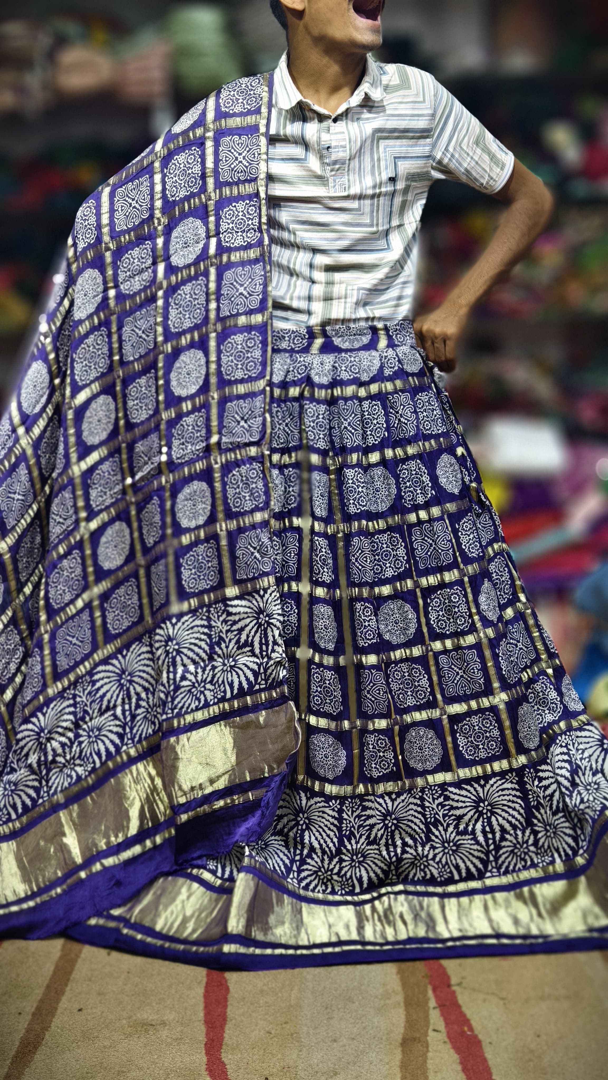 Pure Modal Gaji Silk Hand Bandej Gharchola Pattern Ghagra & Blouse with Pure Modal Gaji Silk Chex Dupatta with Lagdi Patta