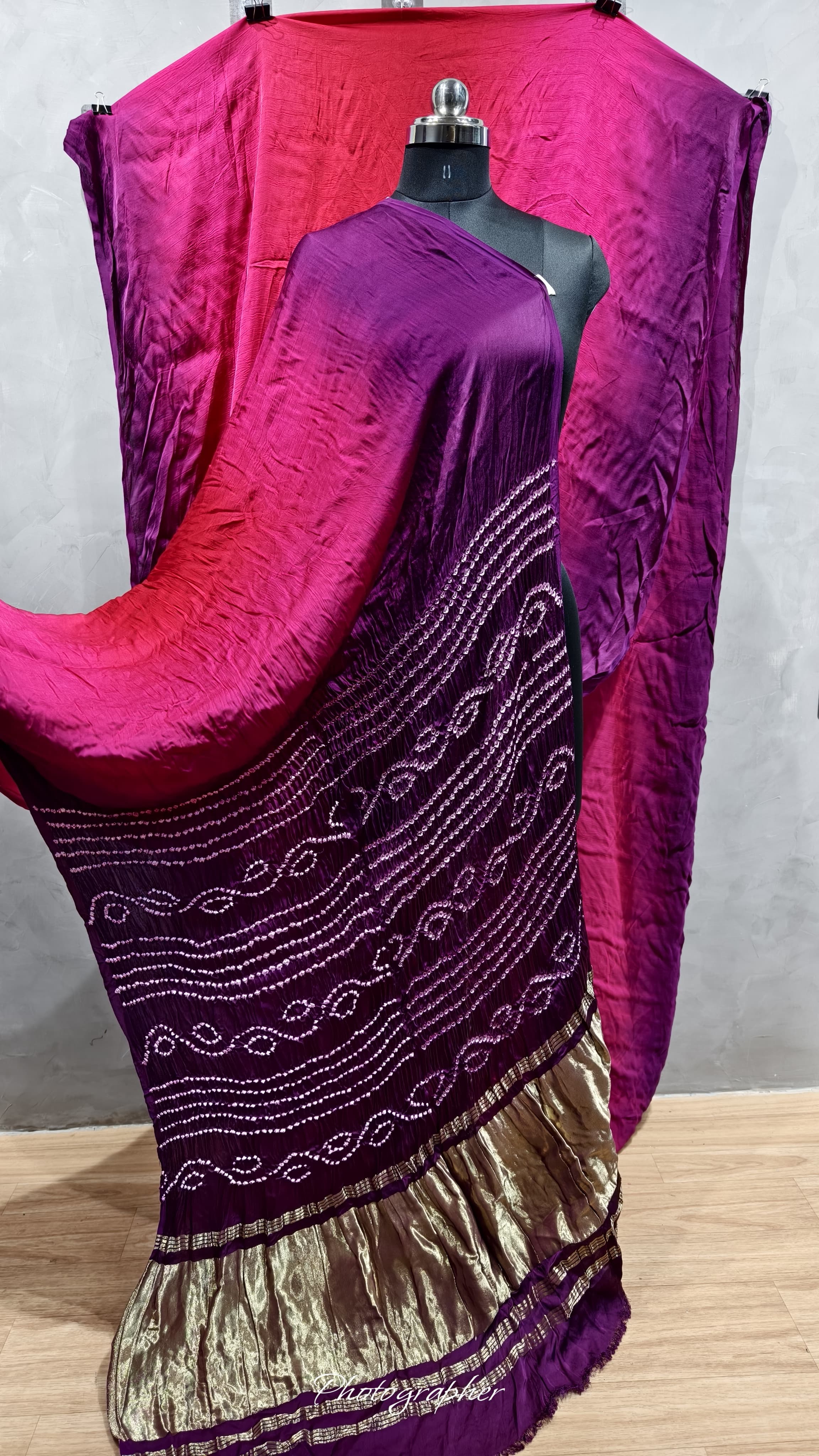 Pure Modal Gaji Silk Natural Two Daye Saree With Bandej Pallu N Bandej Blouse Fabric