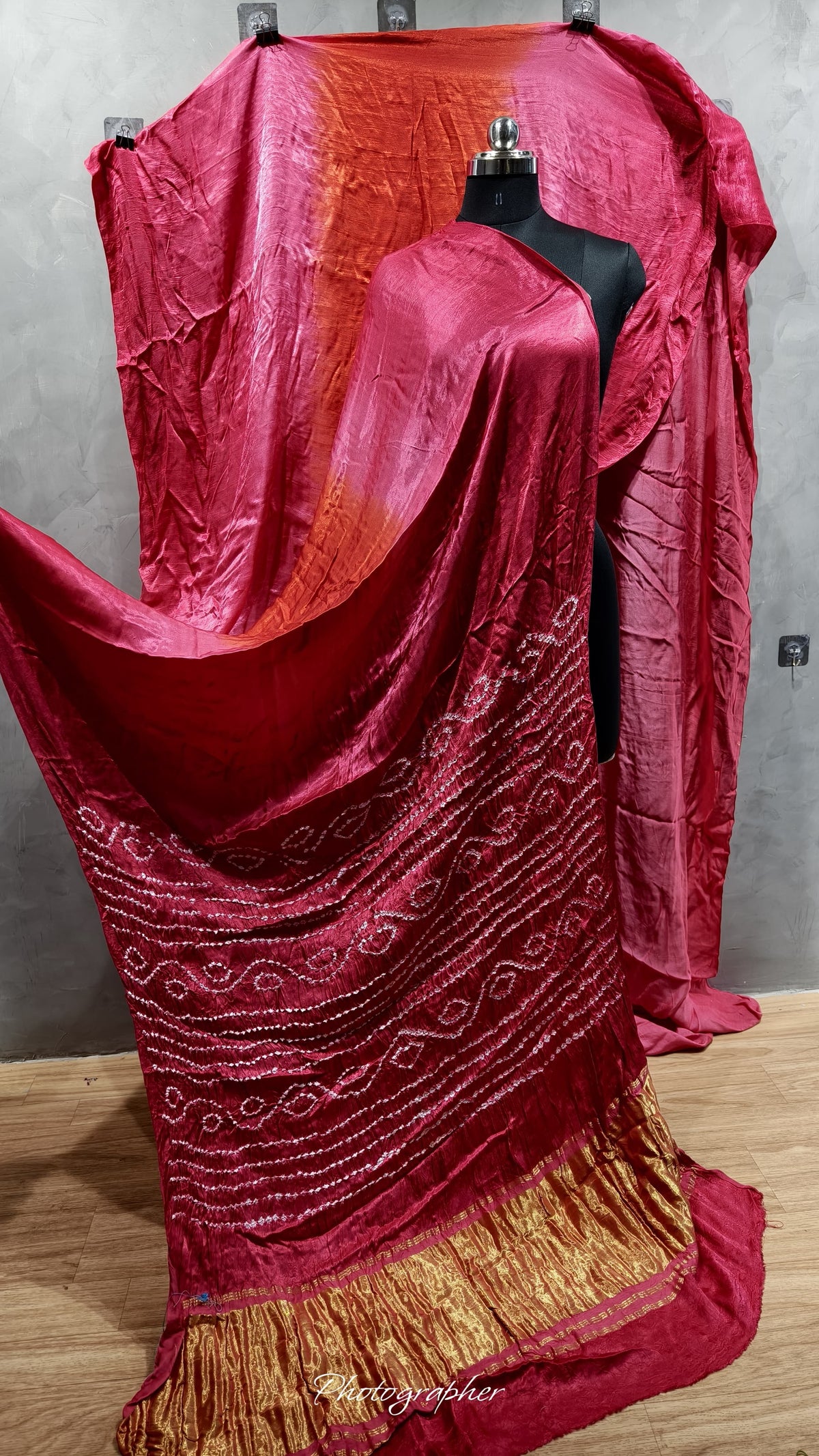 Pure Modal Gaji Silk Natural Two Daye Saree With Bandej Pallu N Bandej Blouse Fabric