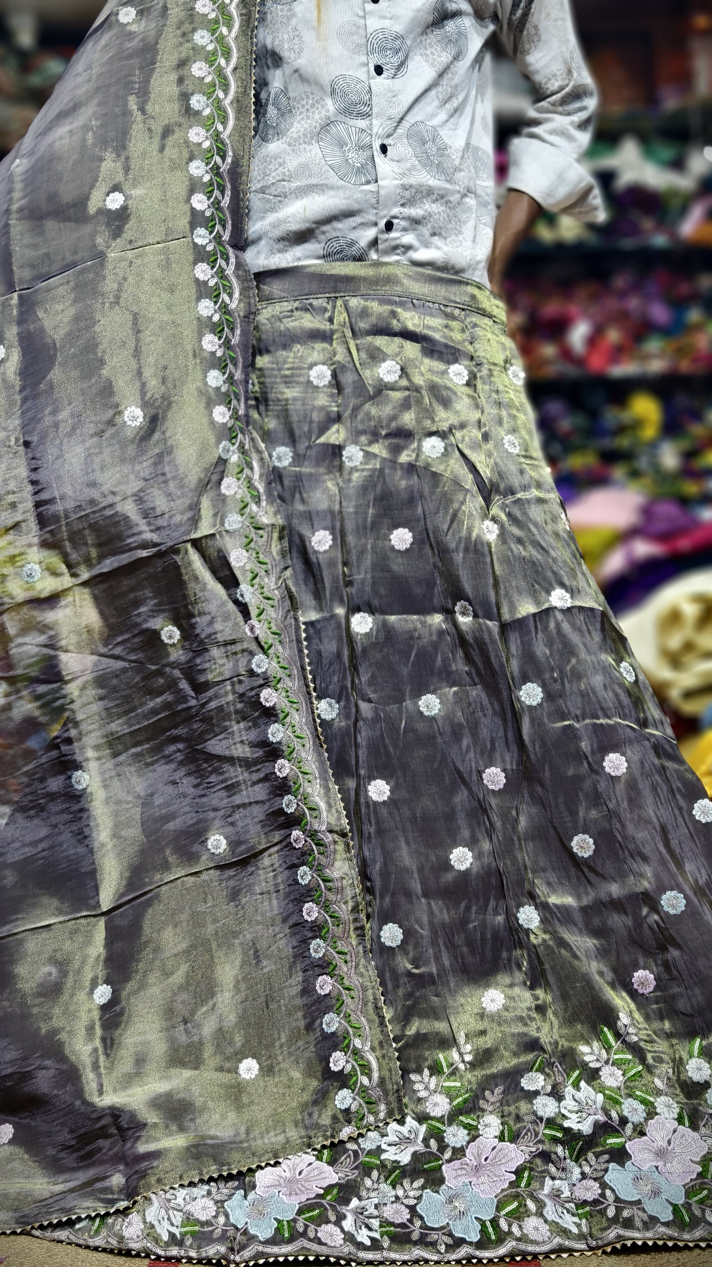 Pure Viscos Tissue Chaniya Choli with Multi Sequence Work