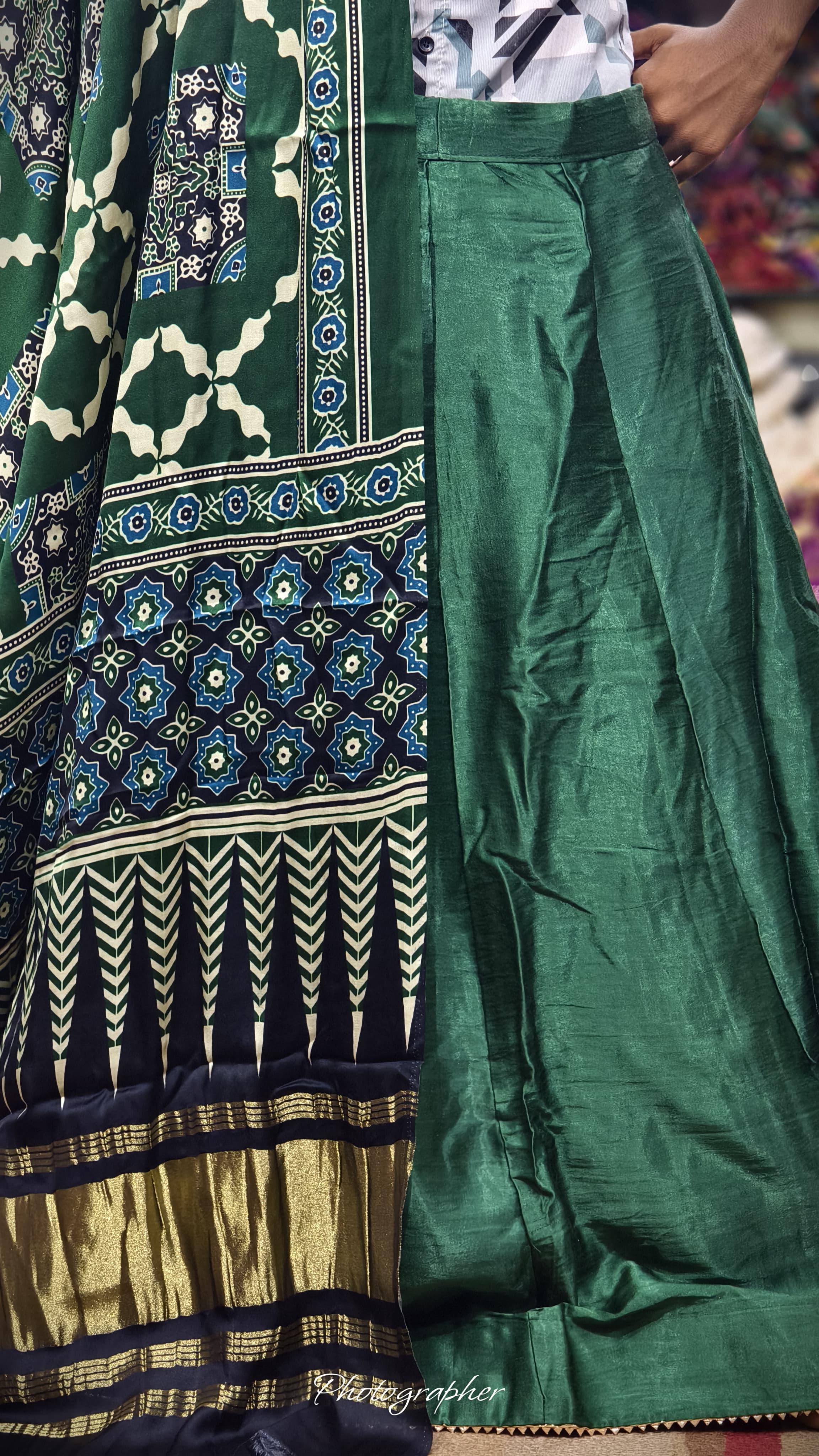 Pure Mashru Gaji Silk Plain Ghagraa With Pure Modal Gaji Silk Digital Prints Dupatta With Lagdi Patta