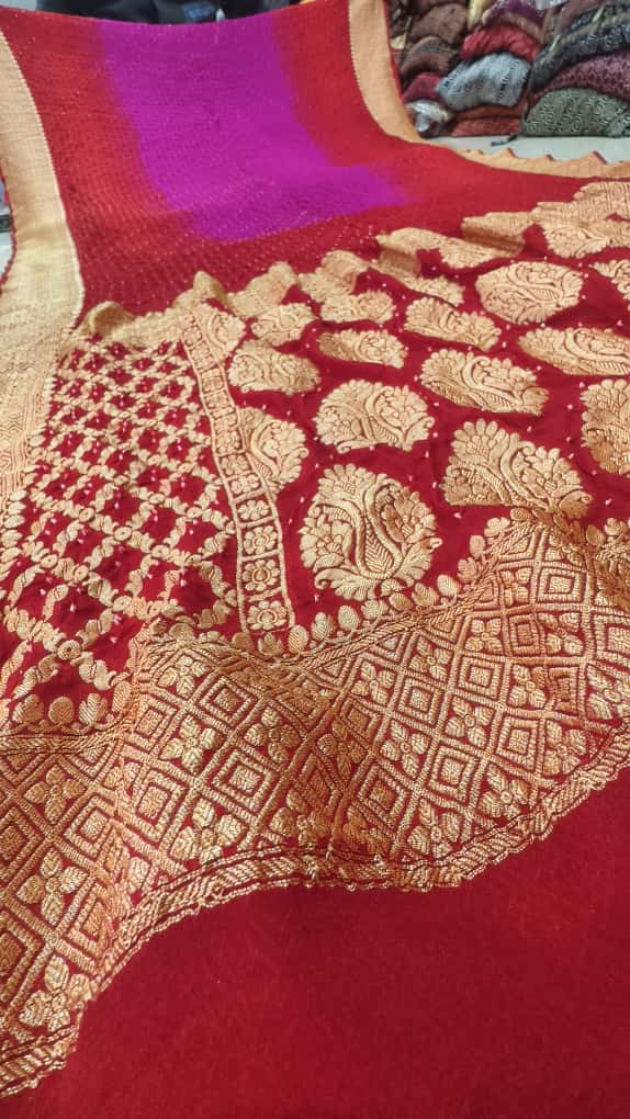 Upada Khaddi Georgette Butti Bandhej Saree