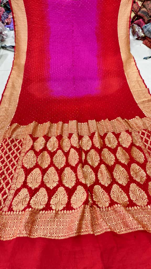 Upada Khaddi Georgette Butti Bandhej Saree