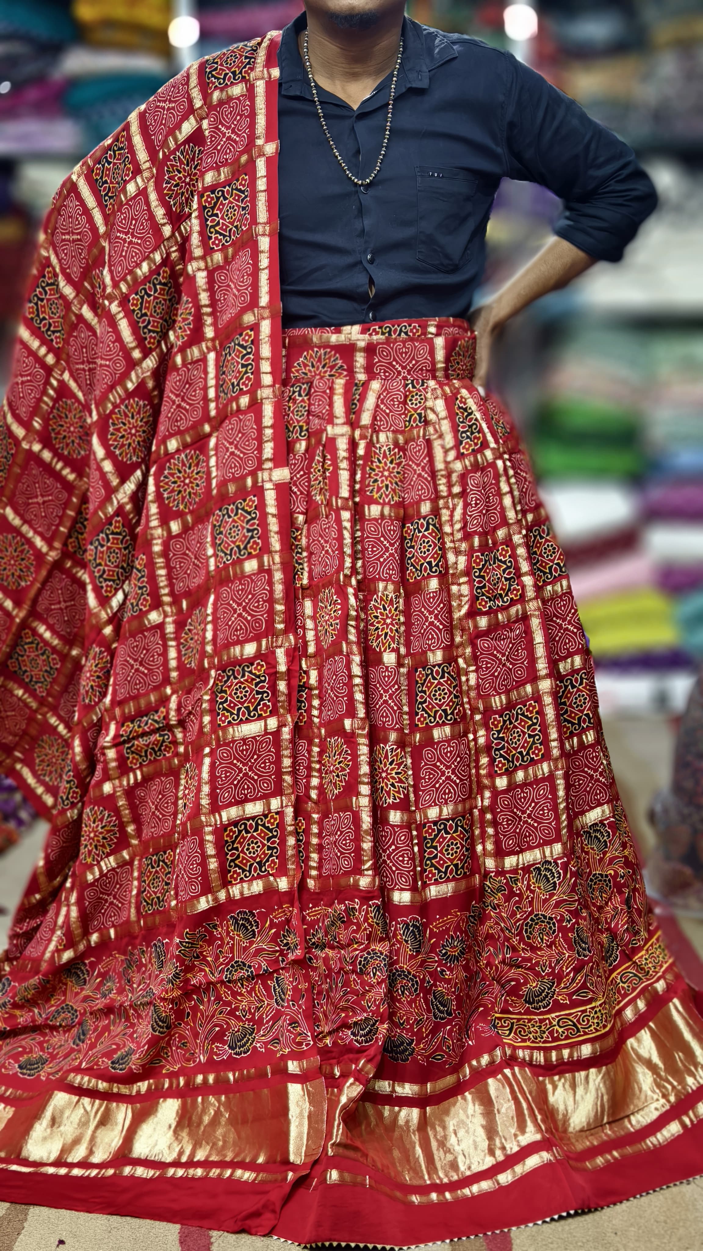 Pure Modal Gaji Silk Hand Bandej Gharchola Ghagra Set