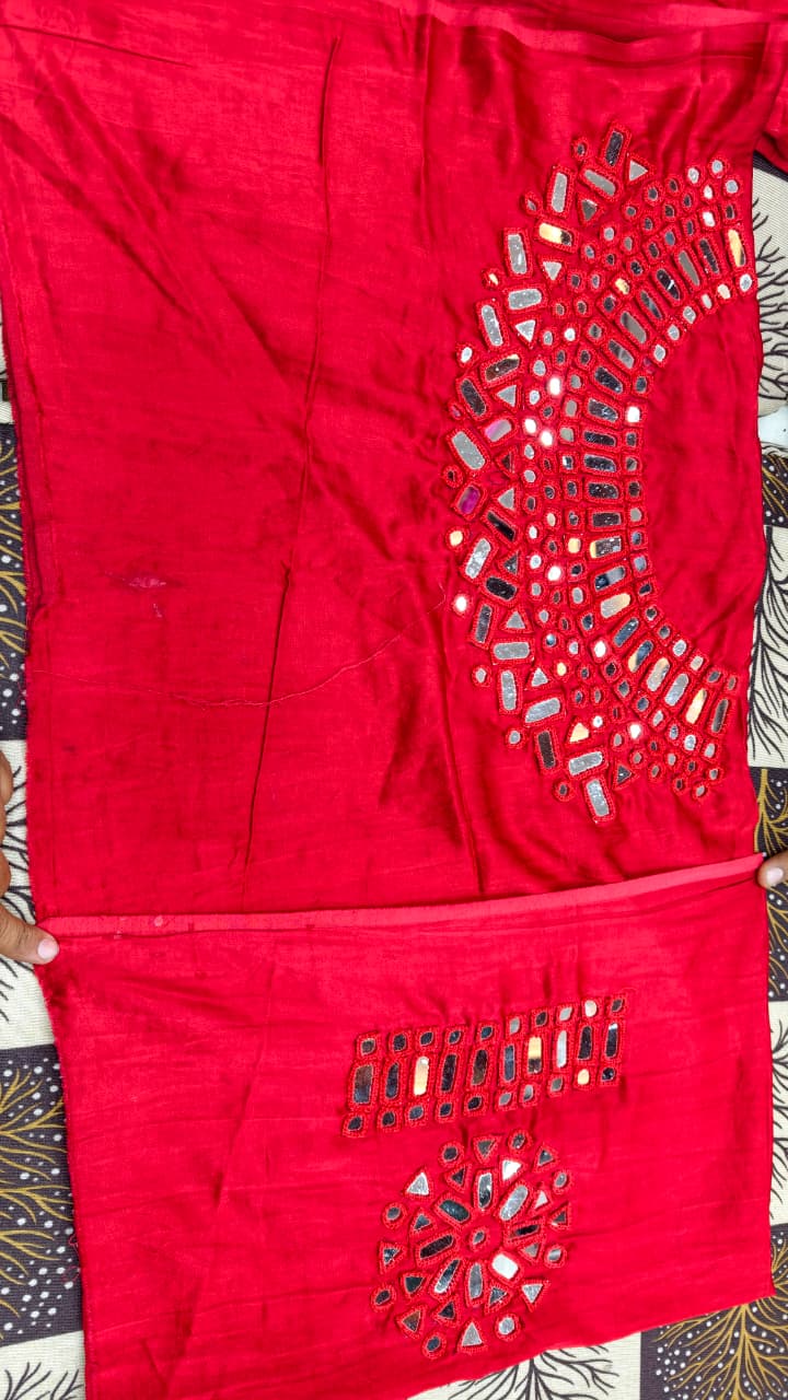 Pure Mashru Gaji Silk Hand Mirror Work Blouse Piece