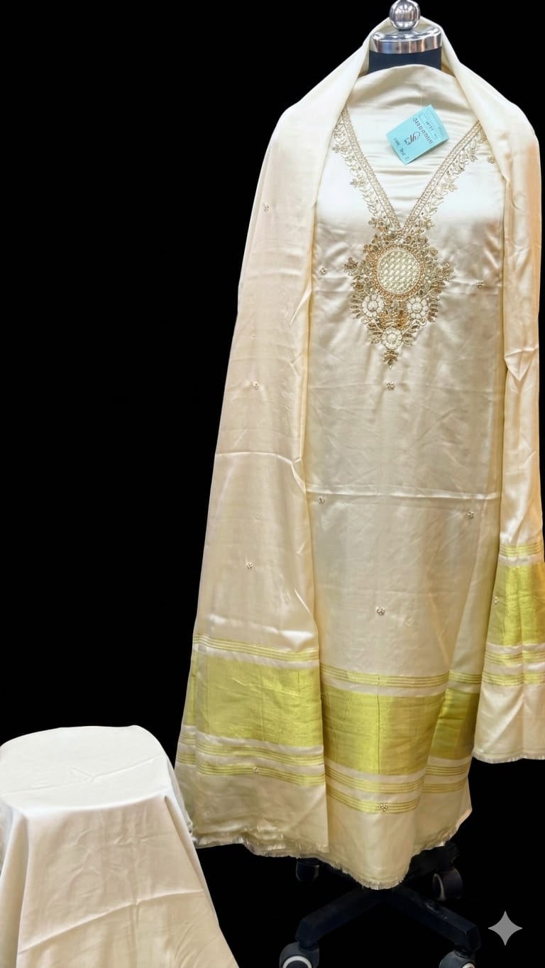 Pure Hand Work Modal Gaji Silk 3 Piece Suit with Lagdi Pallu Dupatta