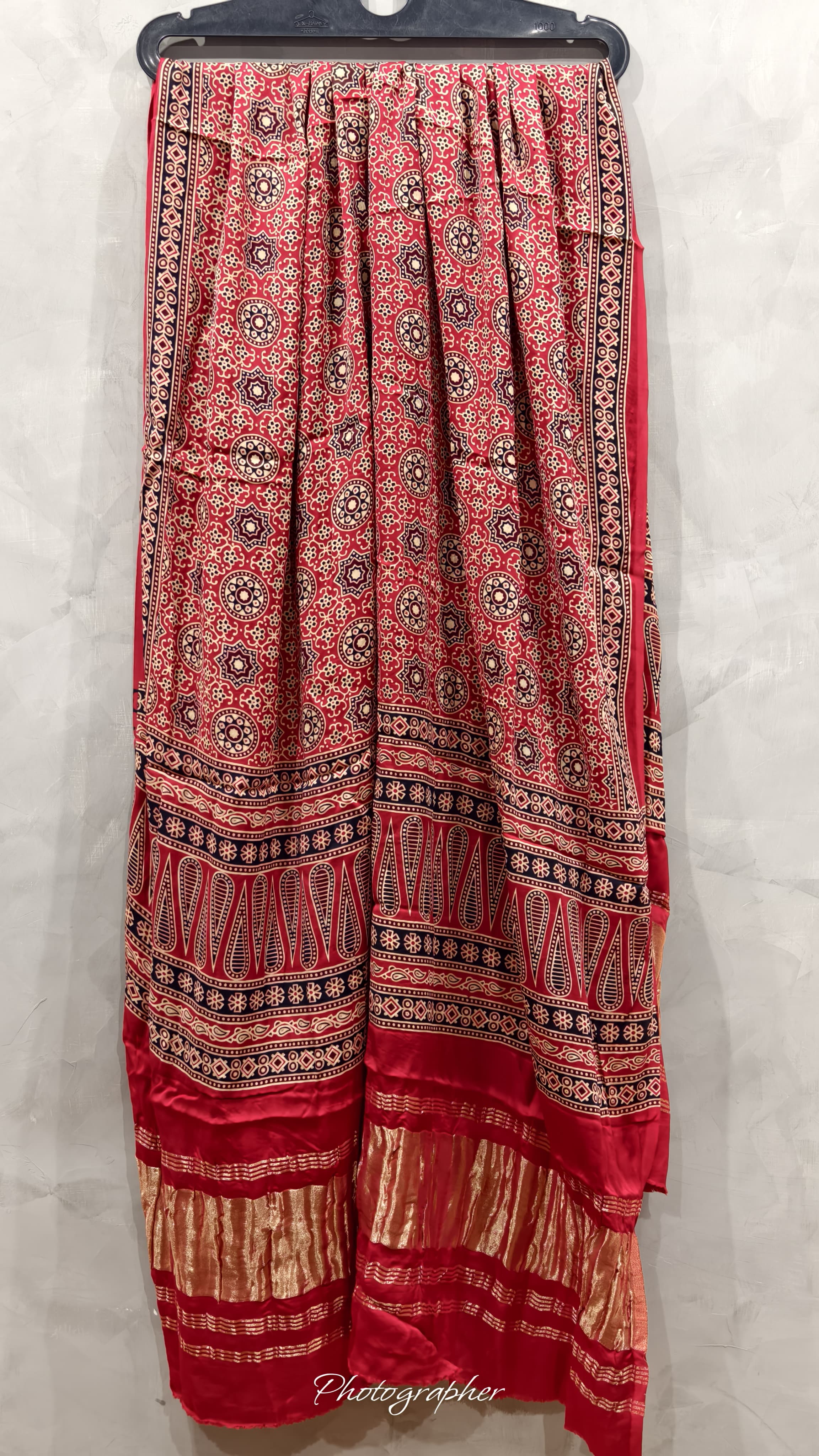 Pure Modal Gaji Silk Hand  Ajrakh Block Print Dupata With Lagdi Pallu