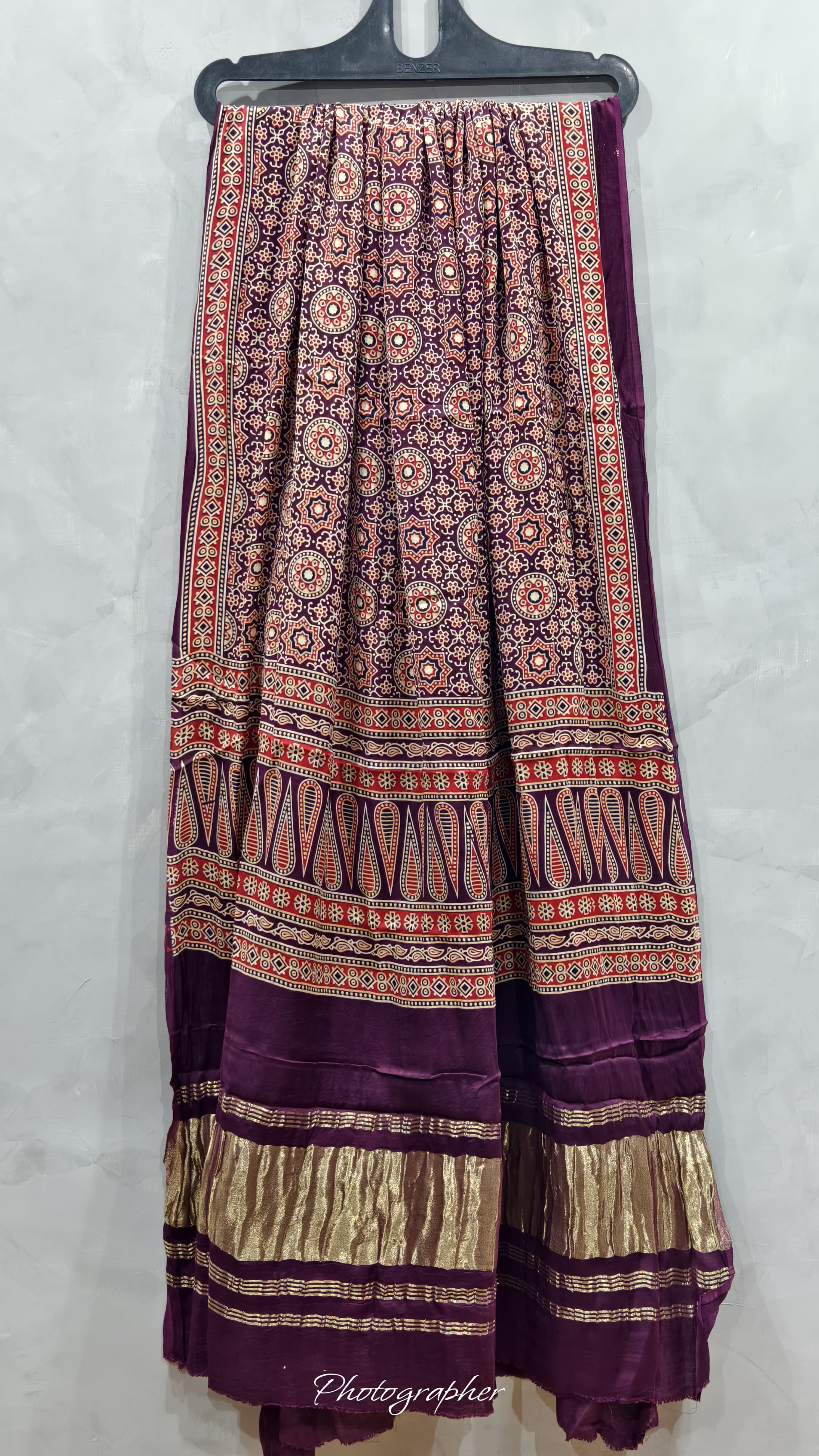 Pure Modal Gaji Silk Hand  Ajrakh Block Print Dupata With Lagdi Pallu