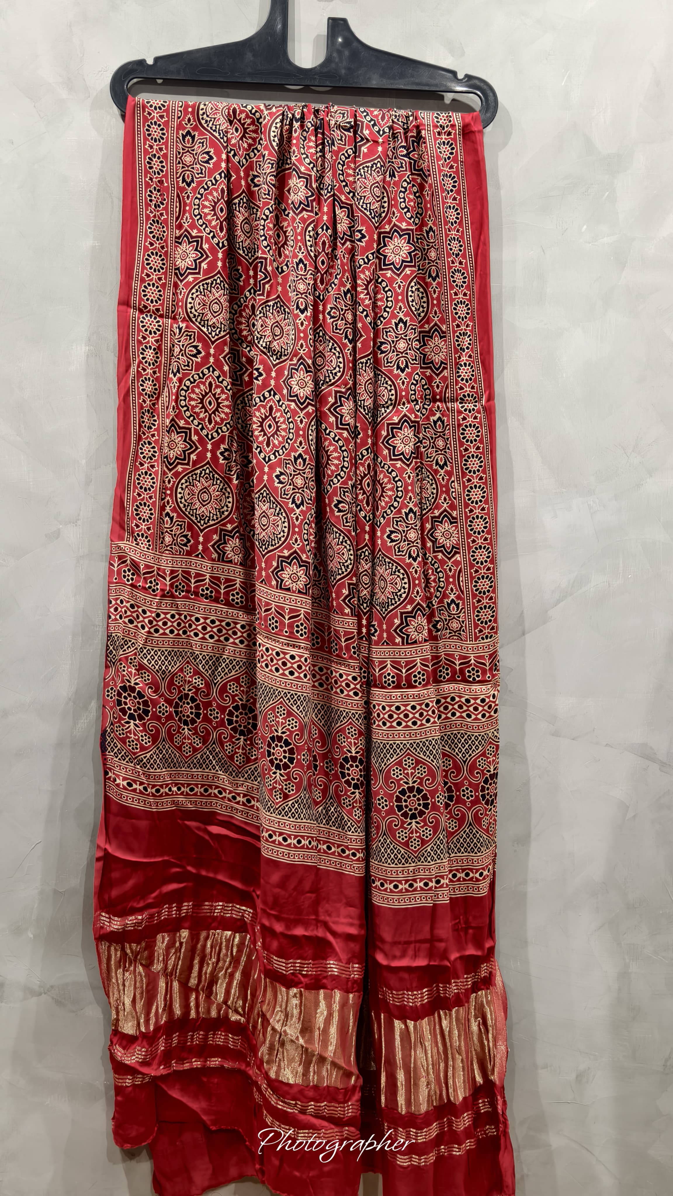 Pure Modal Gaji Silk Hand  Ajrakh Block Print Dupata With Lagdi Pallu
