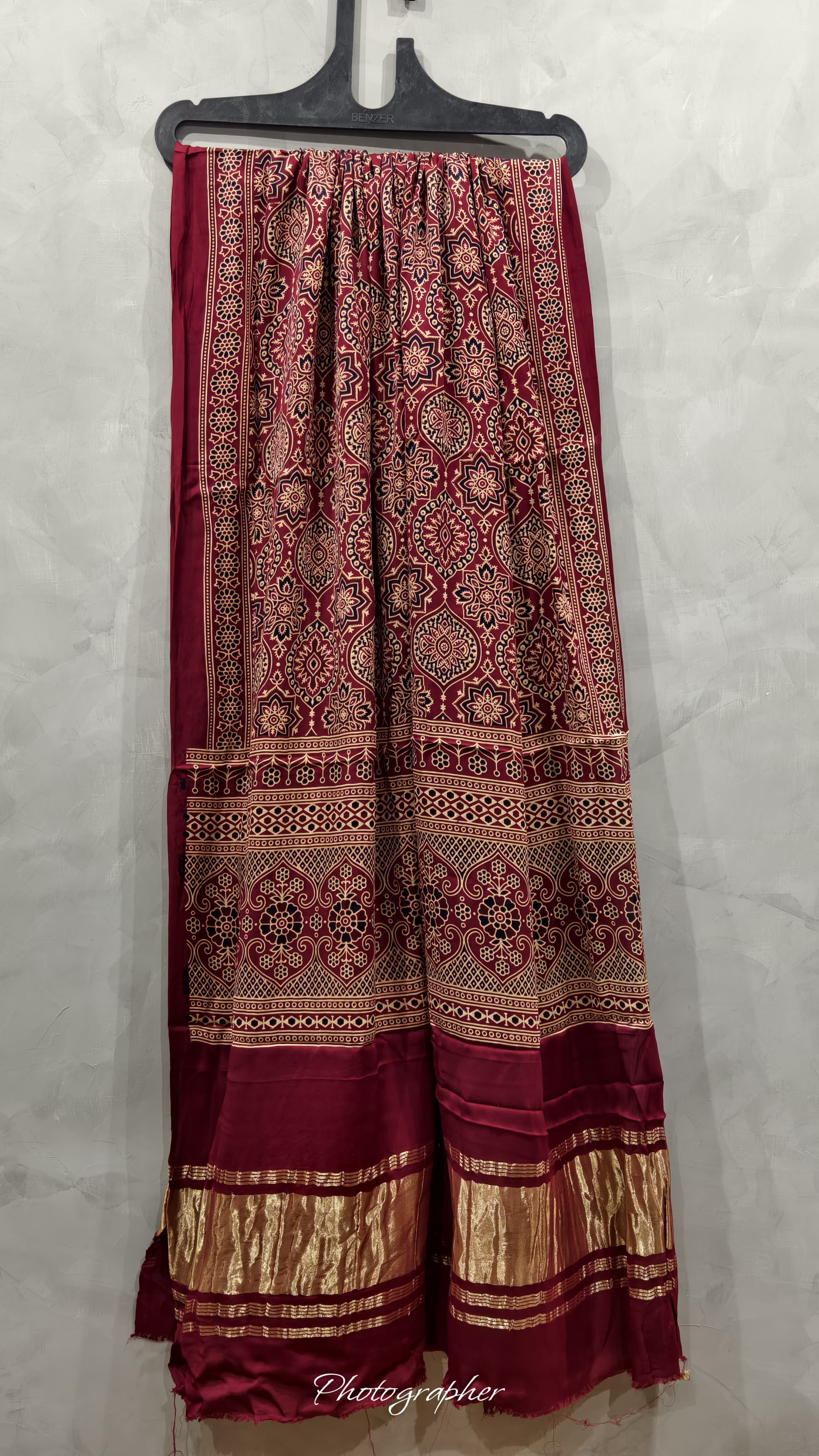 Pure Modal Gaji Silk Hand  Ajrakh Block Print Dupata With Lagdi Pallu