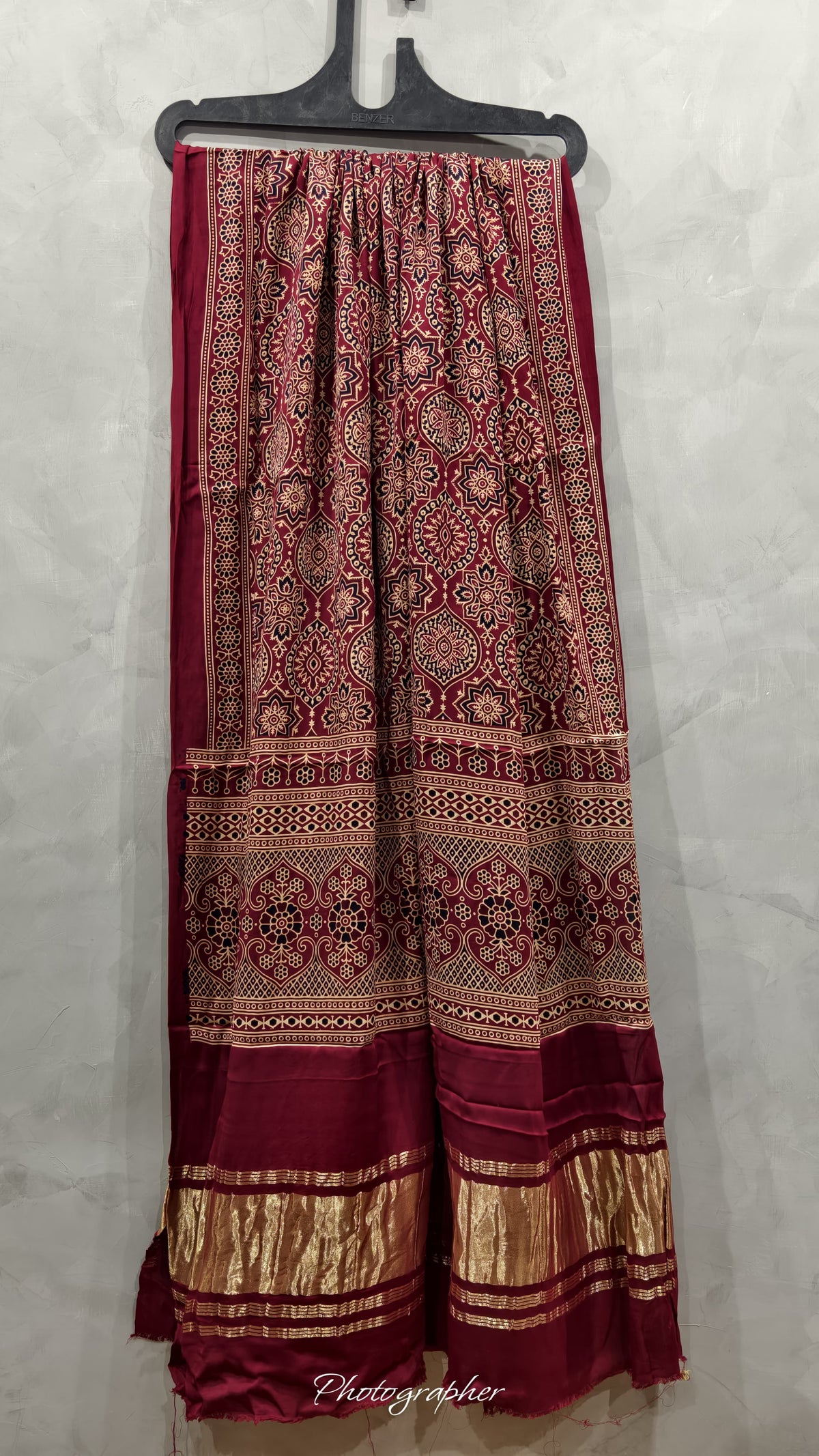 Pure Modal Gaji Silk Hand  Ajrakh Block Print Dupata With Lagdi Pallu