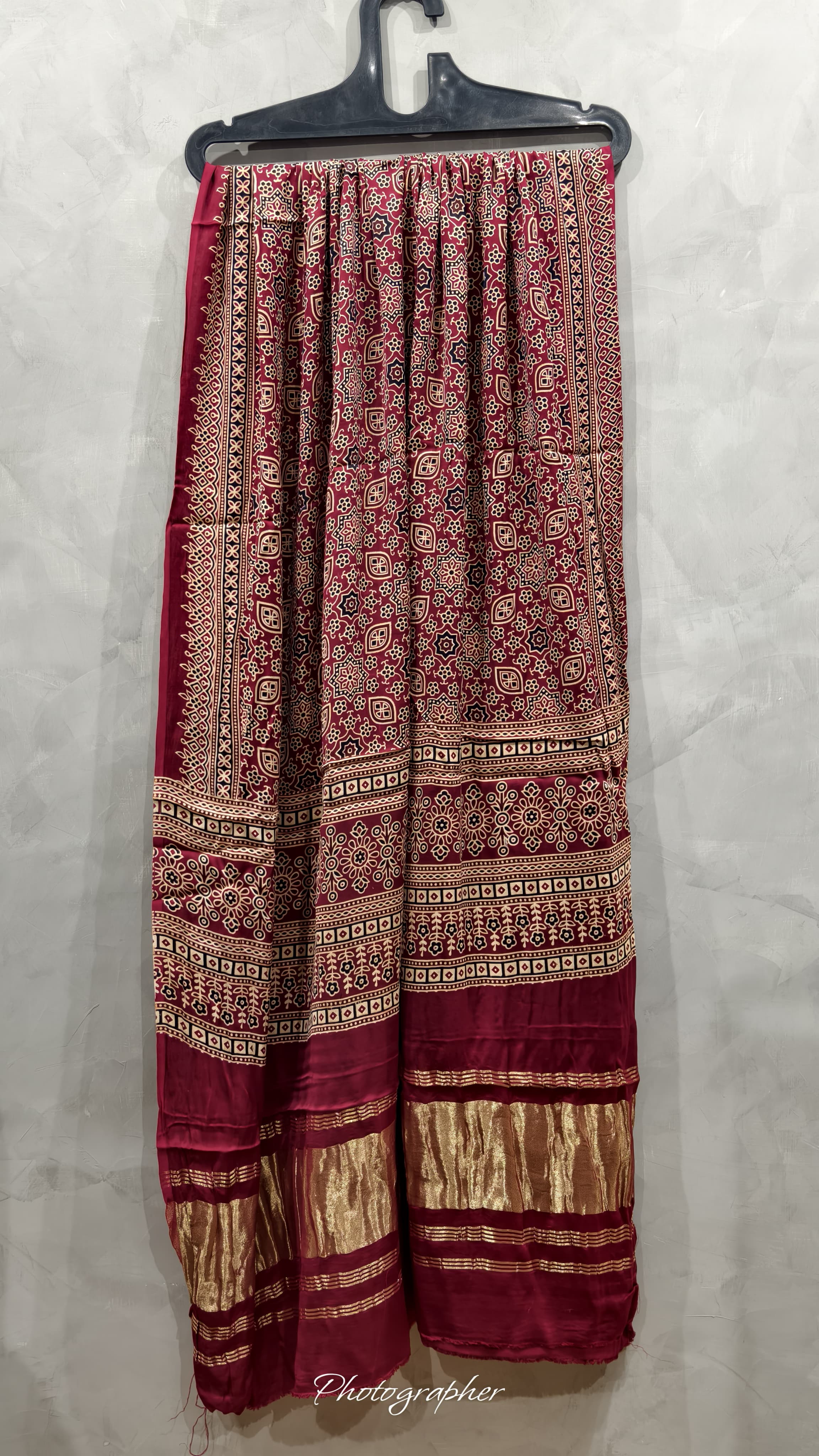 Pure Modal Gaji Silk Hand  Ajrakh Block Print Dupata With Lagdi Pallu