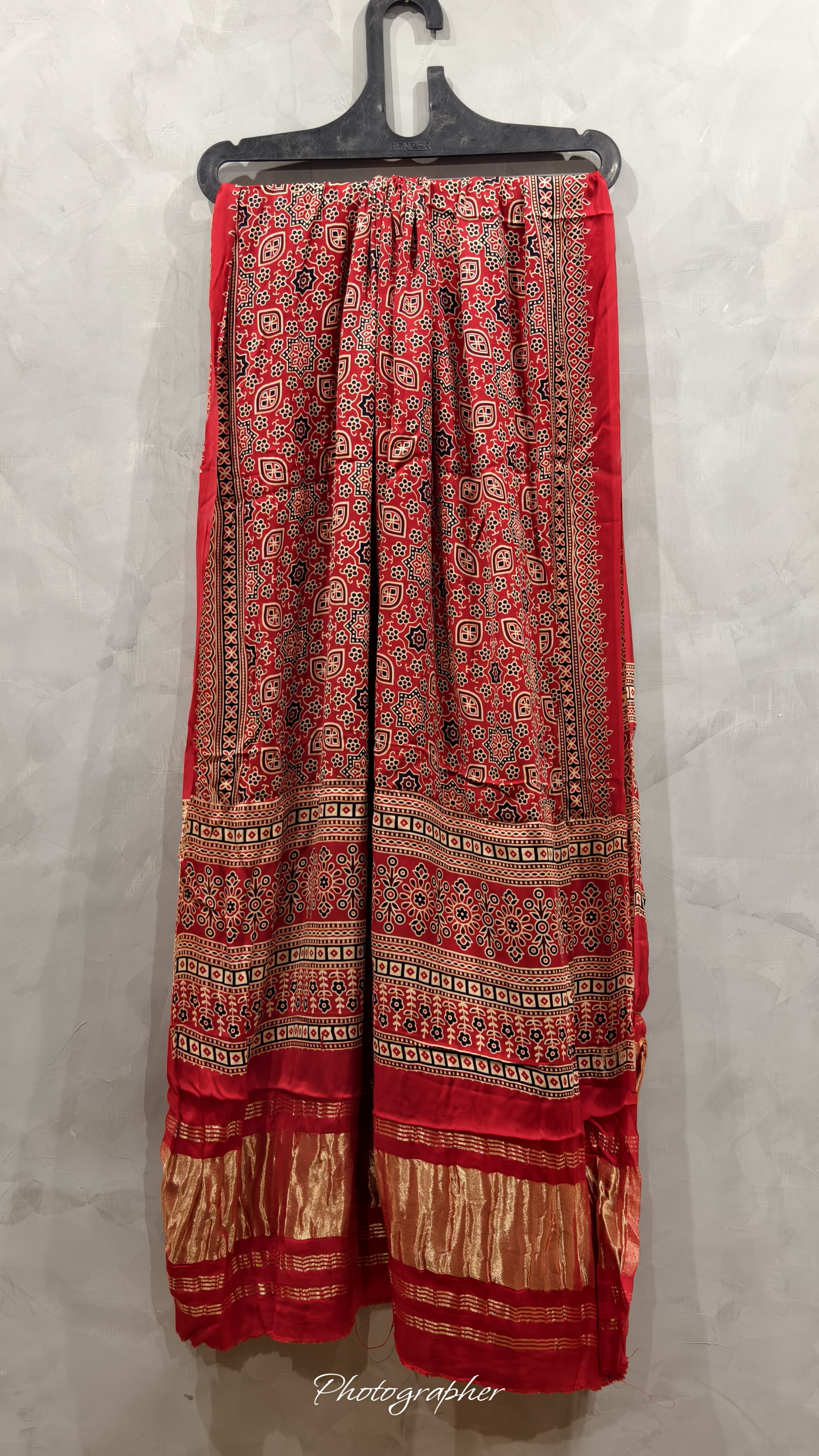 Pure Modal Gaji Silk Hand  Ajrakh Block Print Dupata With Lagdi Pallu
