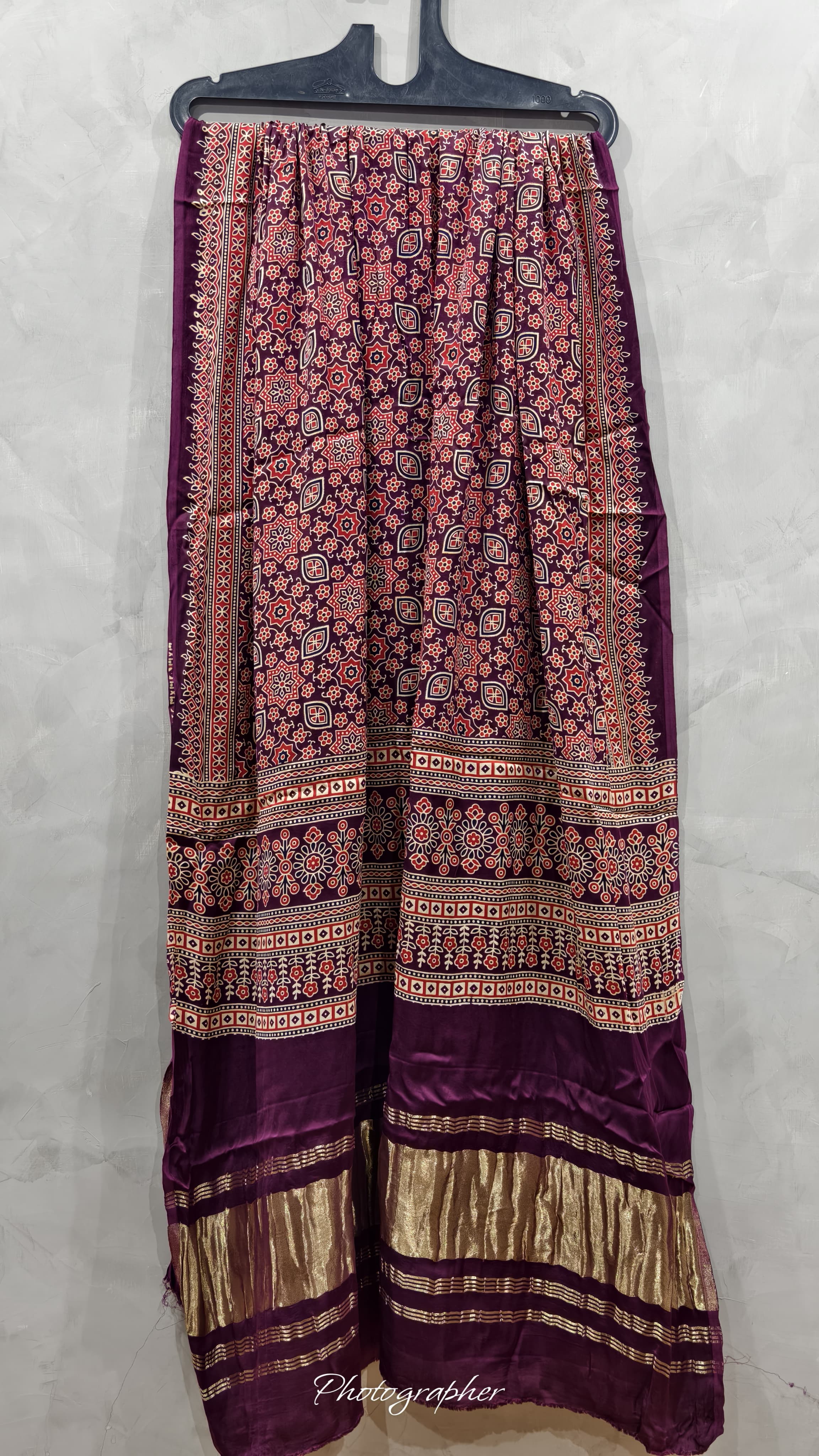 Pure Modal Gaji Silk Hand  Ajrakh Block Print Dupata With Lagdi Pallu