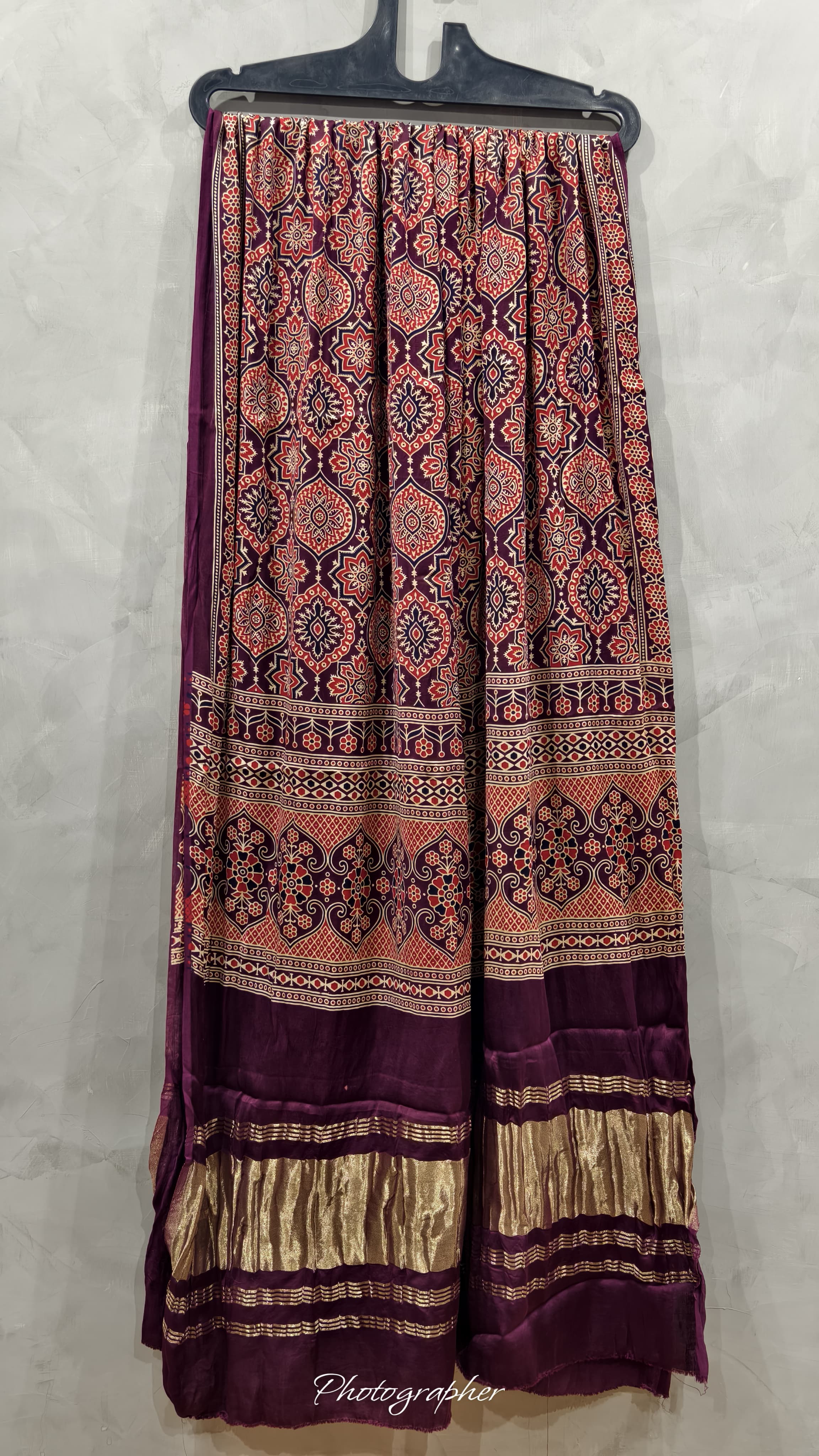 Pure Modal Gaji Silk Hand  Ajrakh Block Print Dupata With Lagdi Pallu