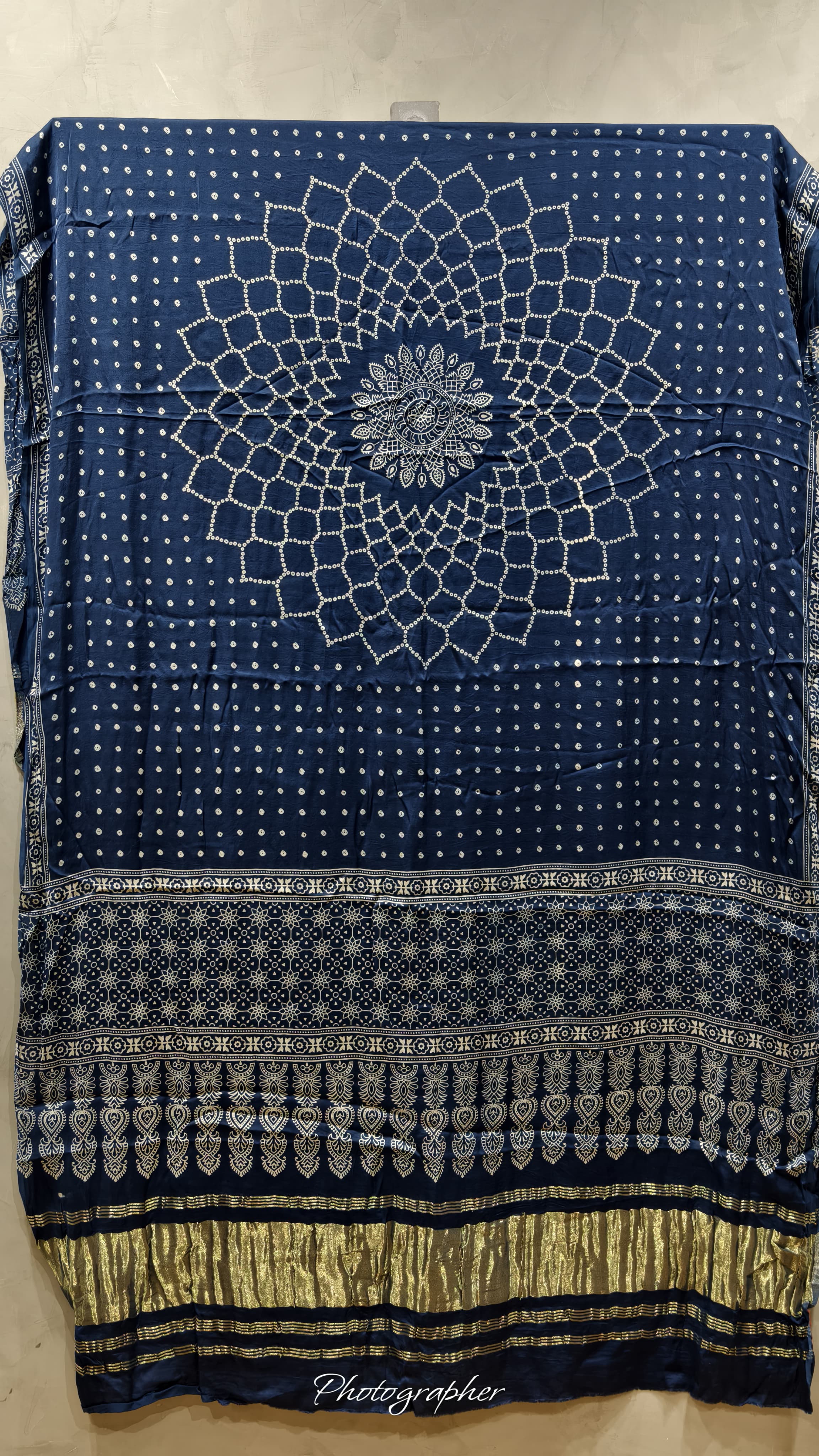 Pure Modal Gaji Silk Hand Block Print Dupatta Two Tone With Lagdi Patta