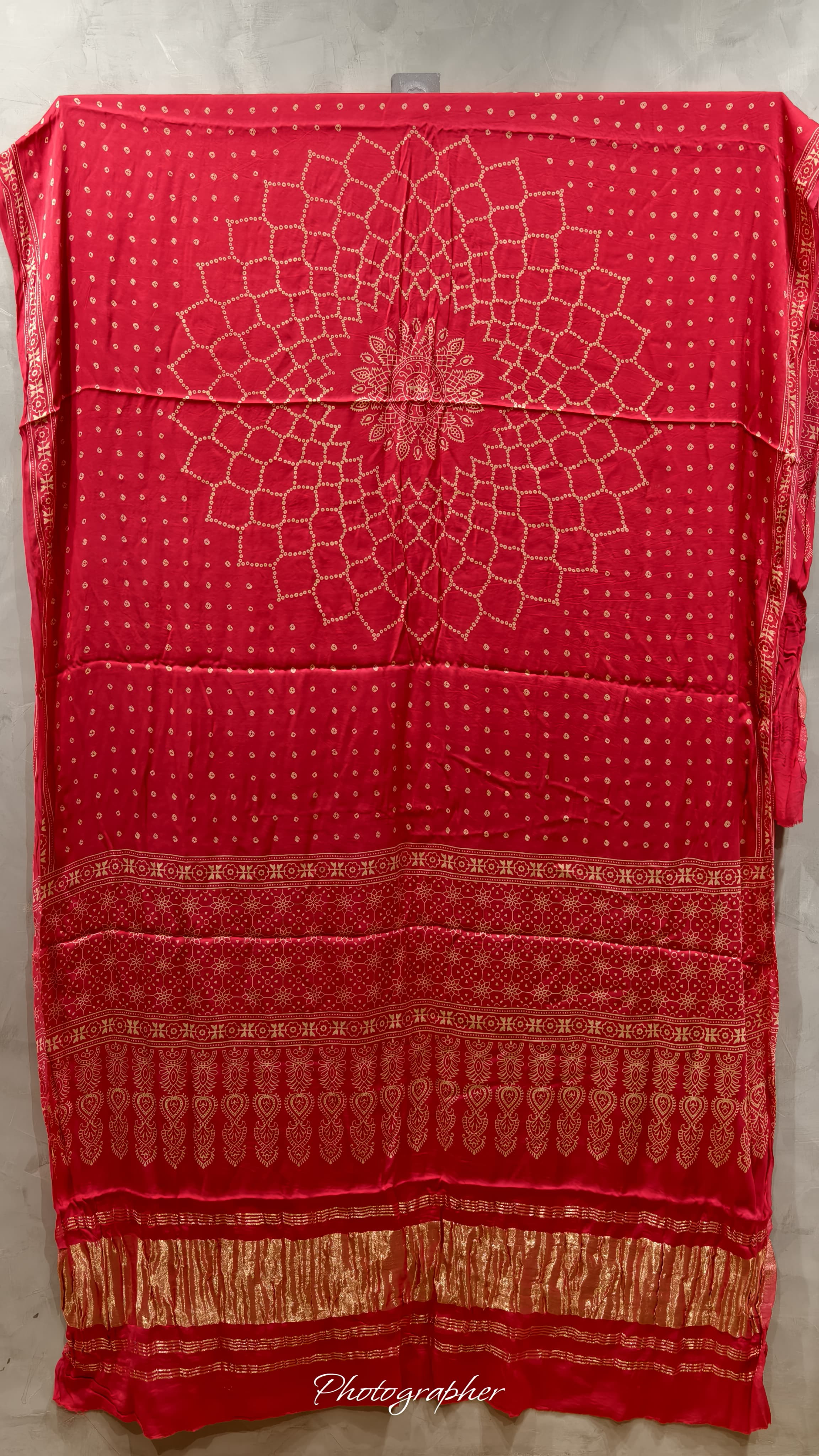 Pure Modal Gaji Silk Hand Block Print Dupatta Two Tone With Lagdi Patta