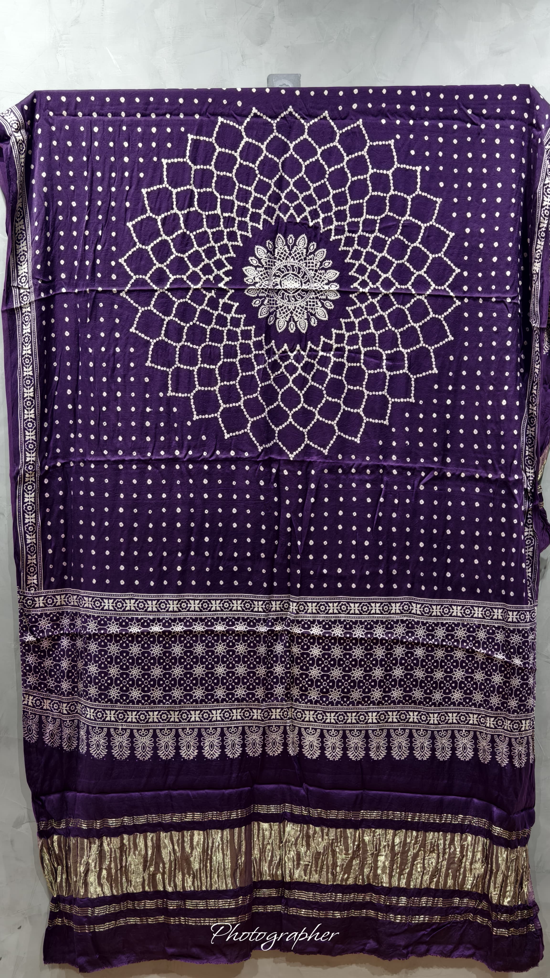 Pure Modal Gaji Silk Hand Block Print Dupatta Two Tone With Lagdi Patta