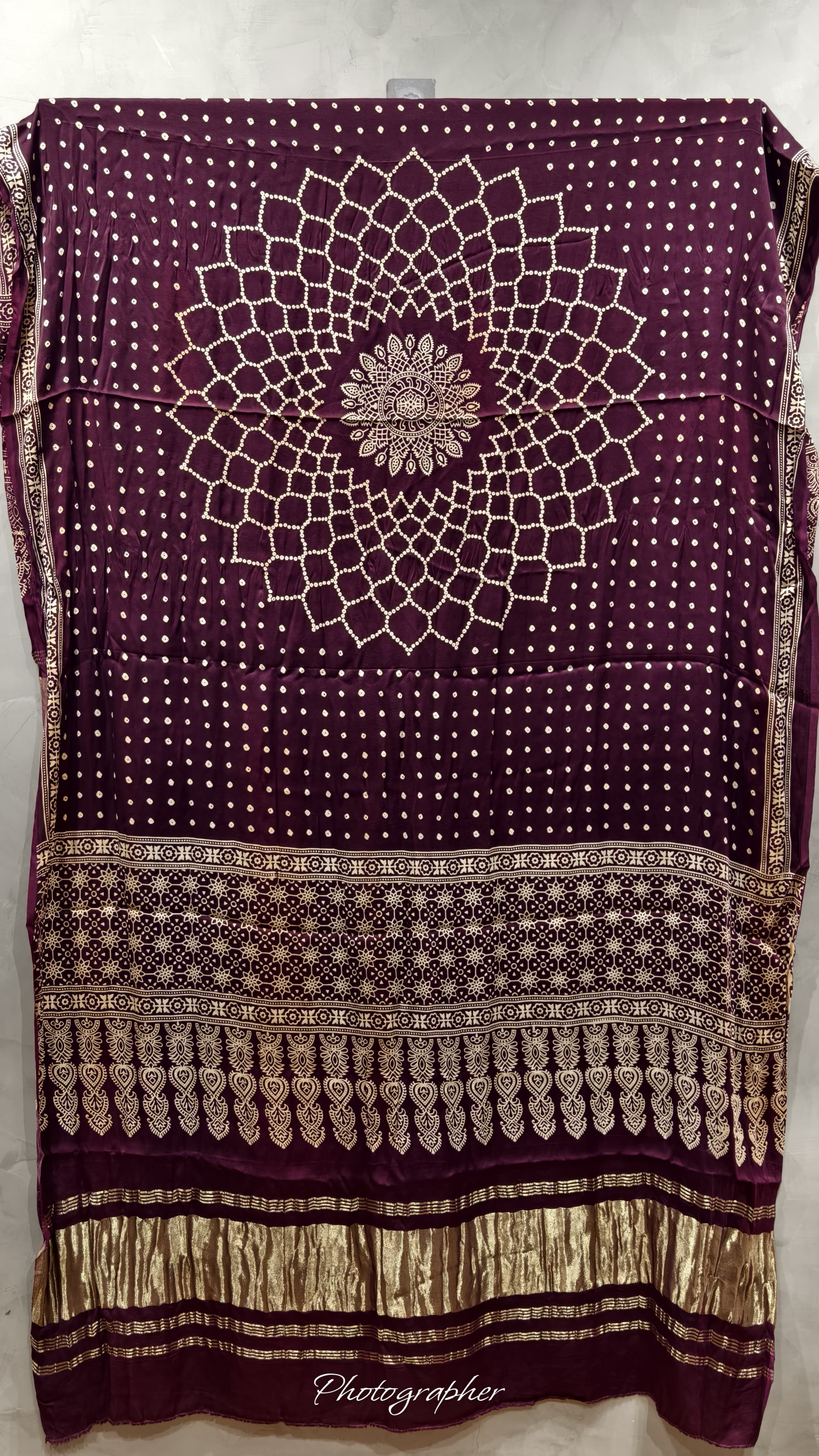 Pure Modal Gaji Silk Hand Block Print Dupatta Two Tone With Lagdi Patta